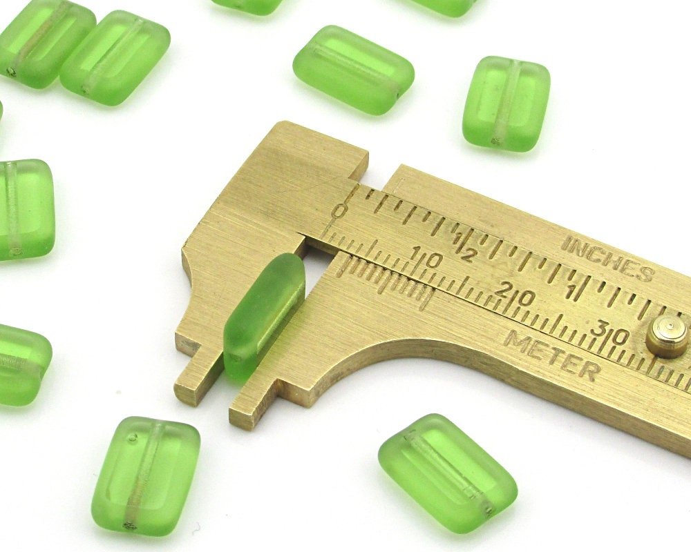 12x8mm Green Window Beads, Flat Rectangles