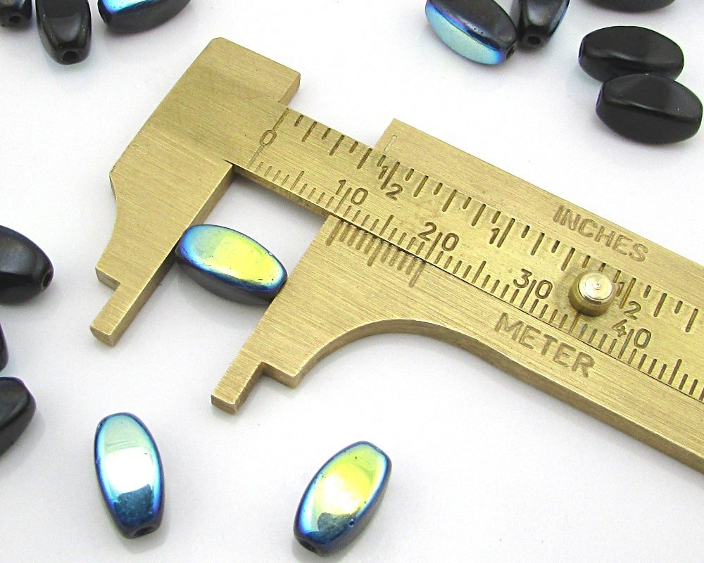 11x6mm Ovals, Jet Vitrail Czech Pressed Glass Beads