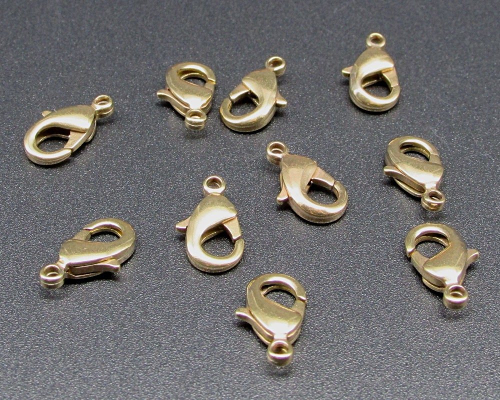 12x6mm Lobster Clasps, Raw Brass Unplated Parrot Beak Connectors