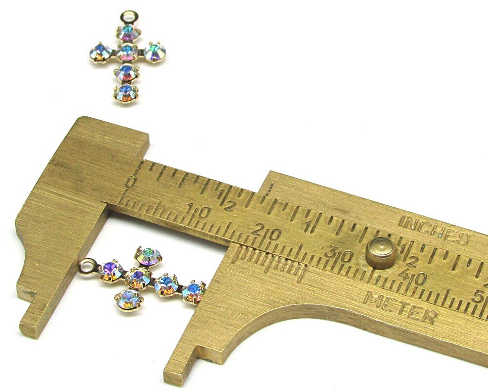 18mm Gold Plated Rhinestone Cross Pendants (2)