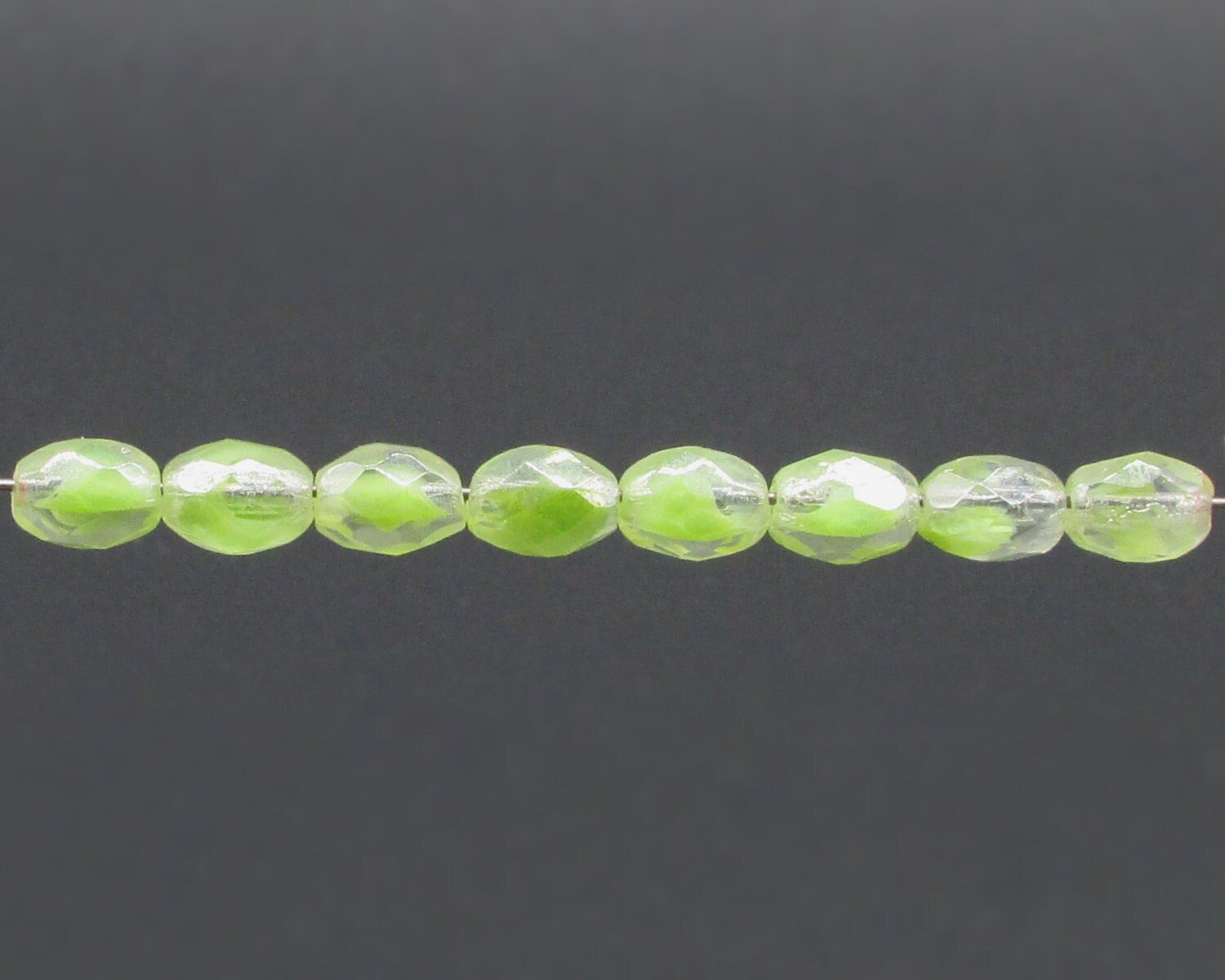 Vintage 9mm Faceted Oval Green Givre Beads