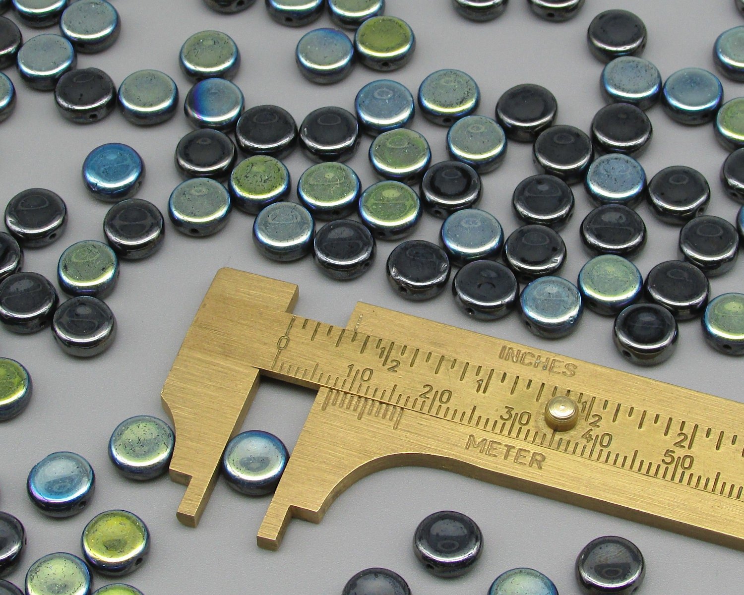 8mm Hematite AB Czech Glass Tablet Beads