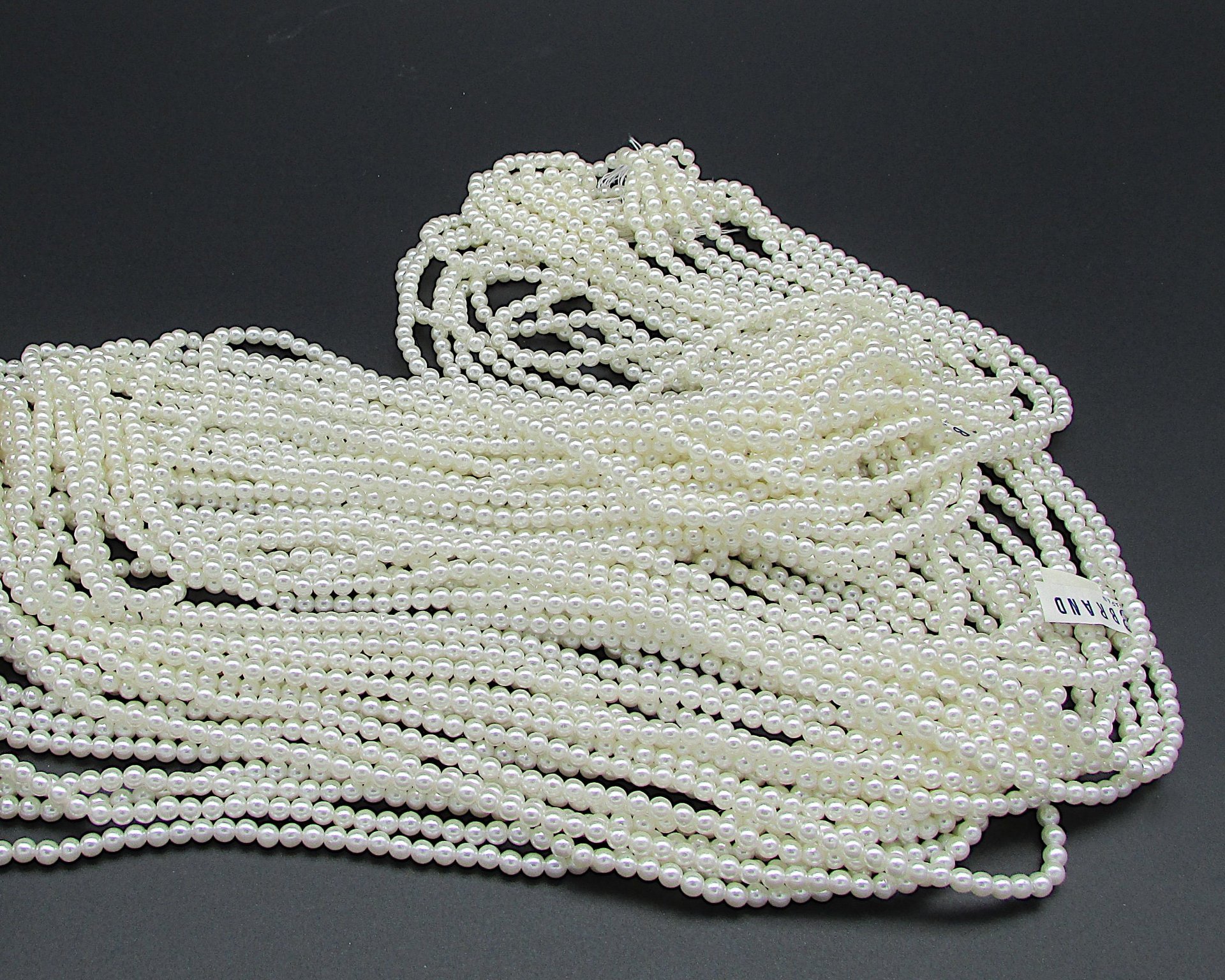 4mm White Plastic Pearls, Opaque Vintage Beads 60" Strand