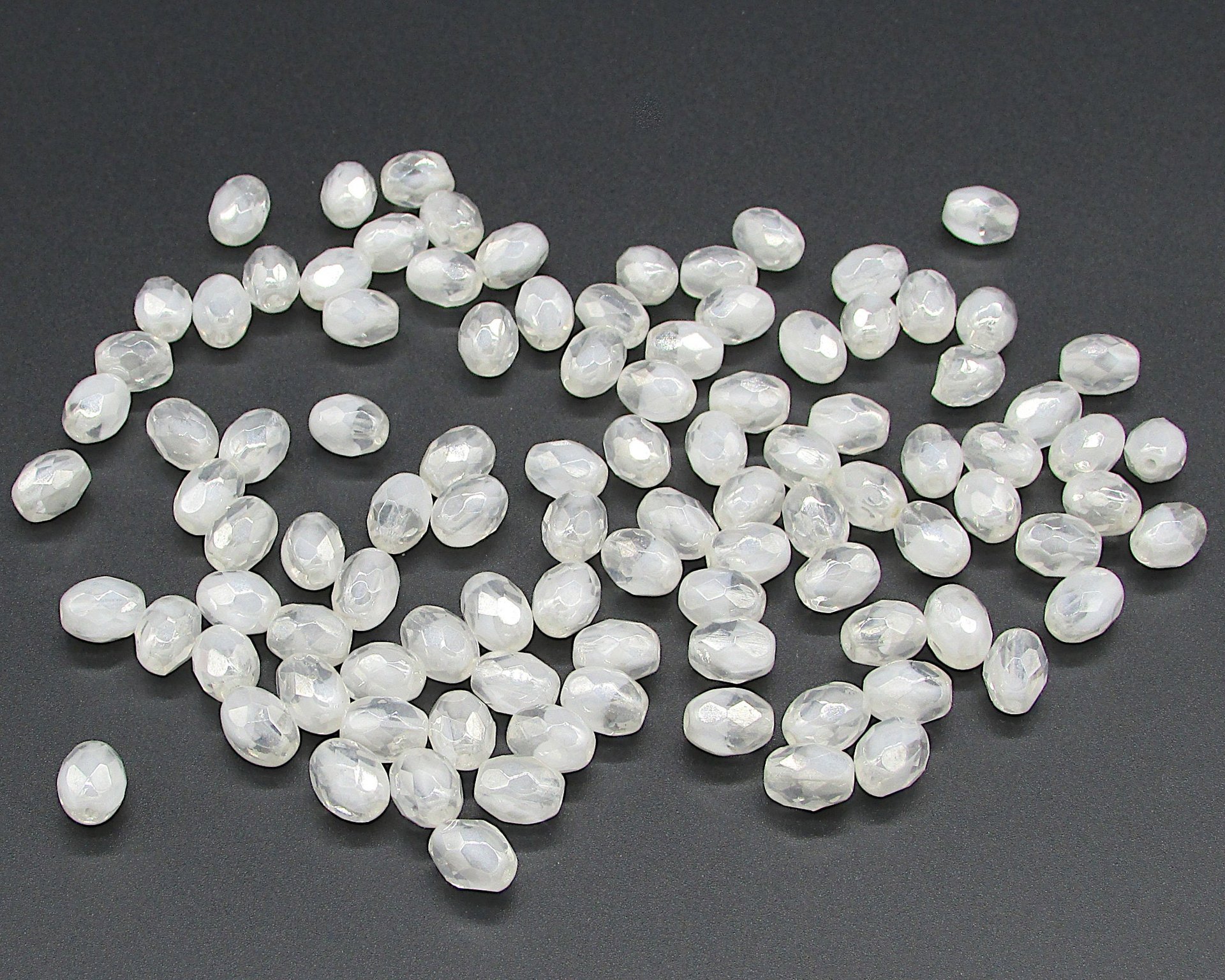 Vintage 9mm Oval White Givre Beads