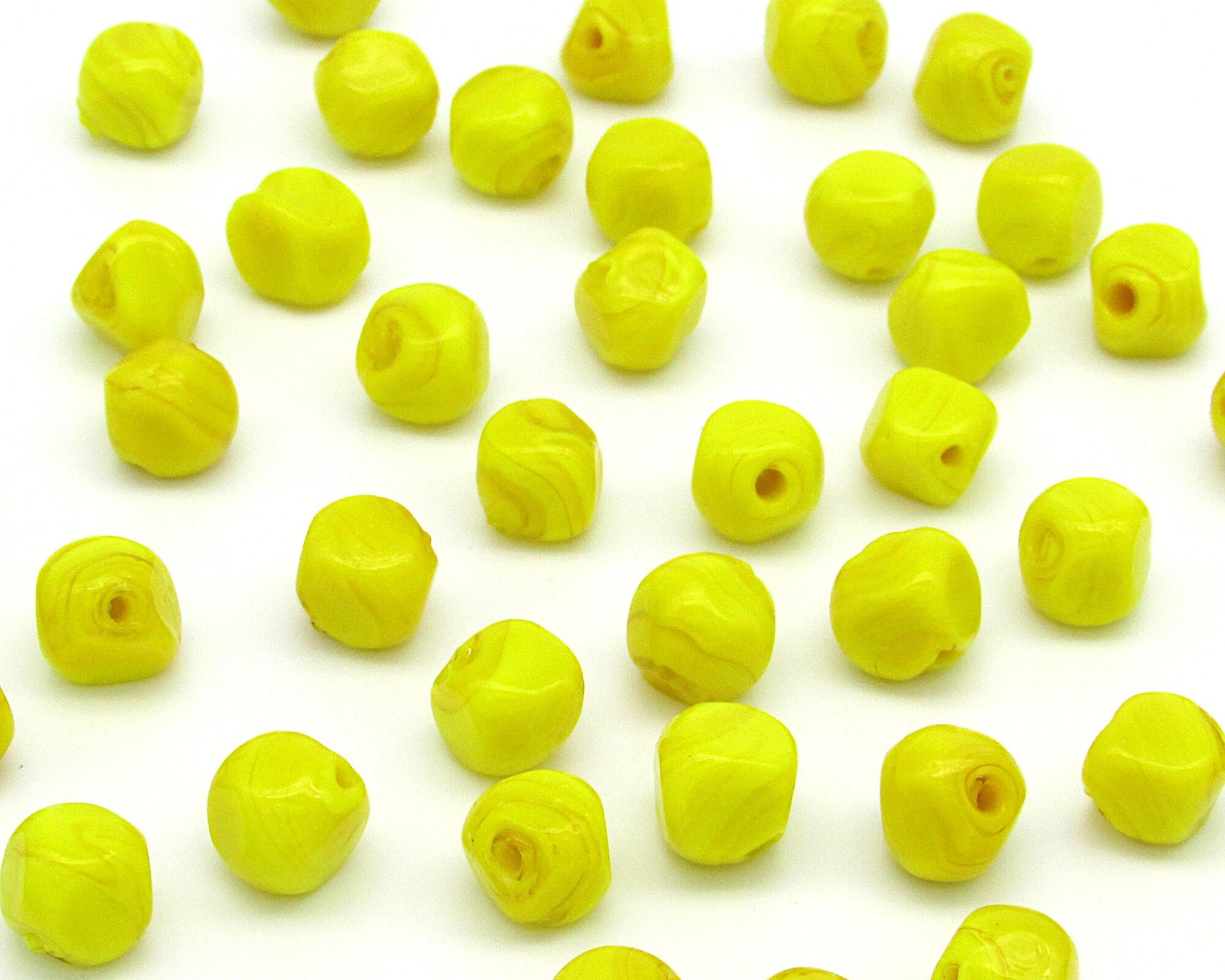 10mm Bright Yellow Lampwork Beads, Vintage Baroque Cube Nuggets