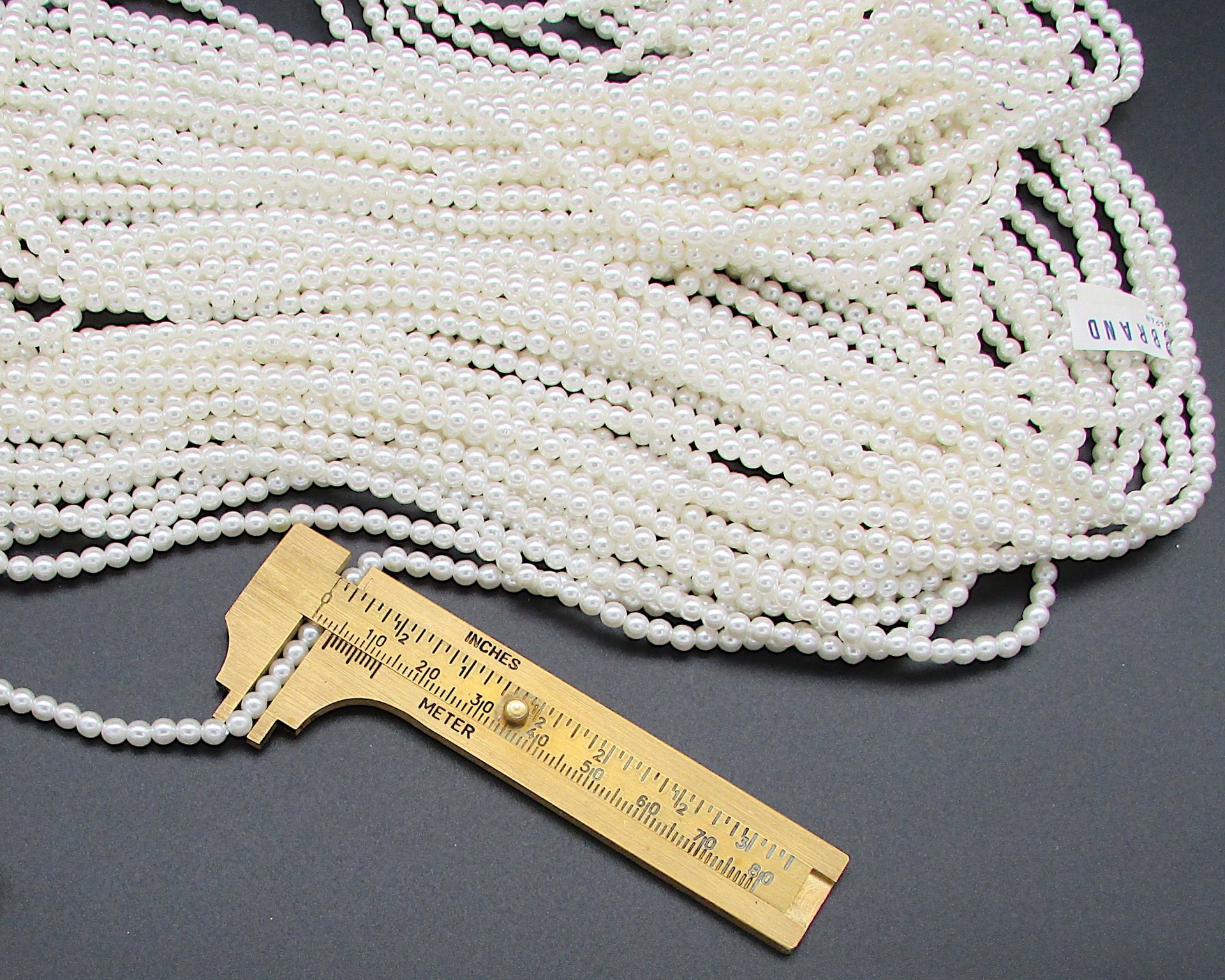4mm White Plastic Pearls, Opaque Vintage Beads 60" Strand