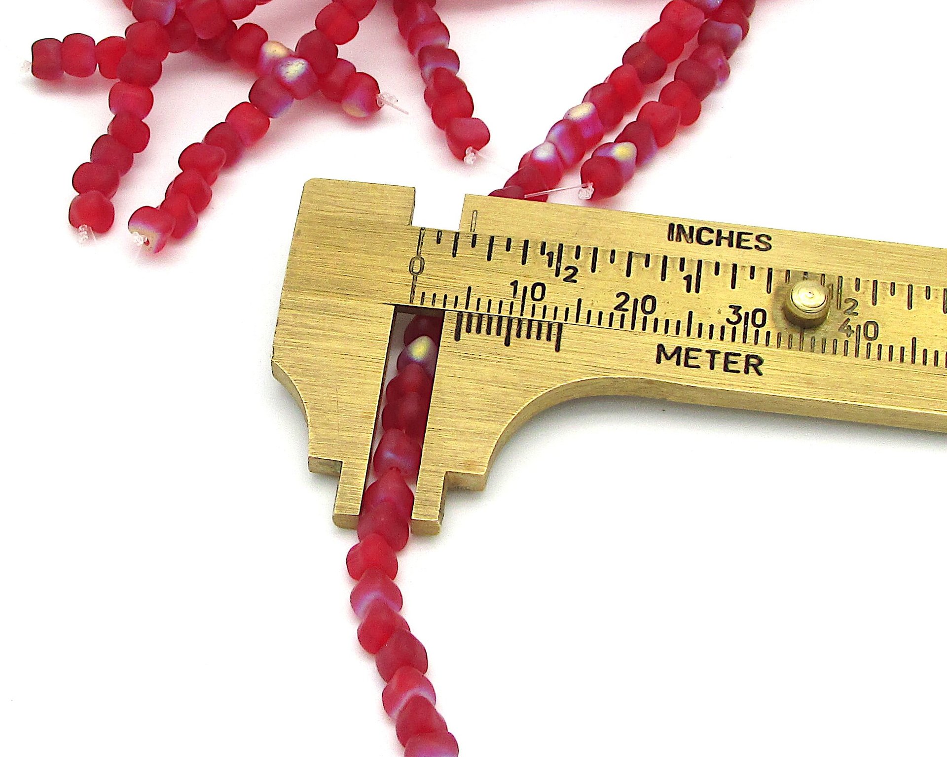 4mm Triangular Beads, Matte Ruby AB Small Flat Red Czech Pressed Glass Spacers