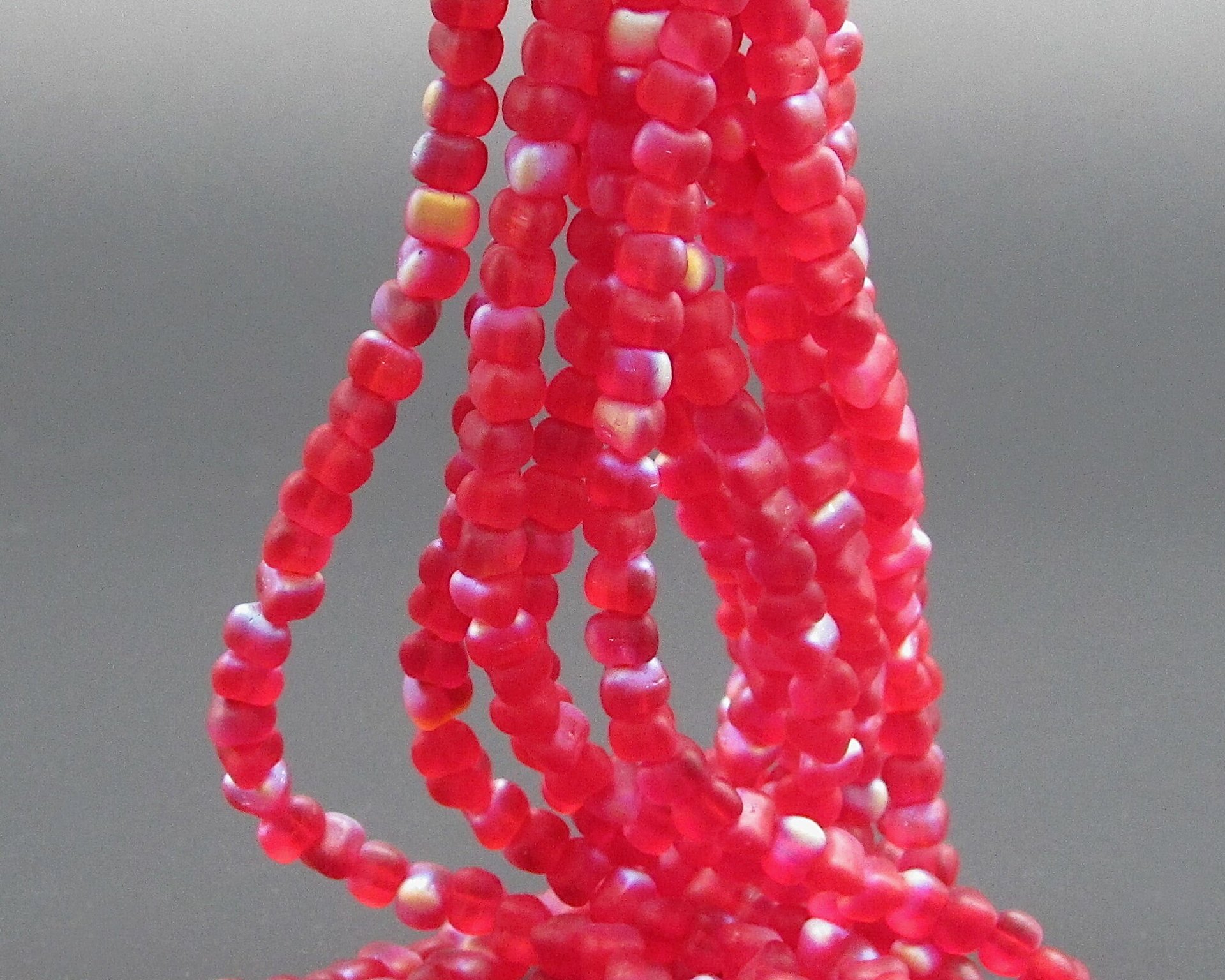4mm Triangular Beads, Matte Ruby AB Small Flat Red Czech Pressed Glass Spacers