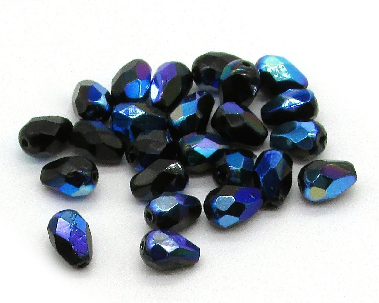 Jet AB 7x5mm Faceted Teardrop Beads