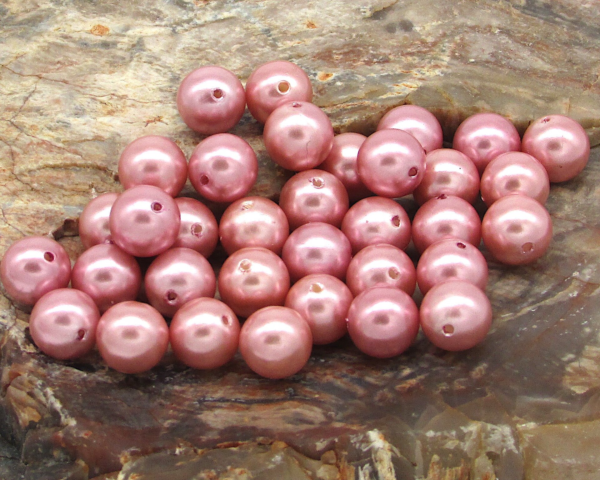 8mm Vintage Plastic Pearl Beads, Rose Pink