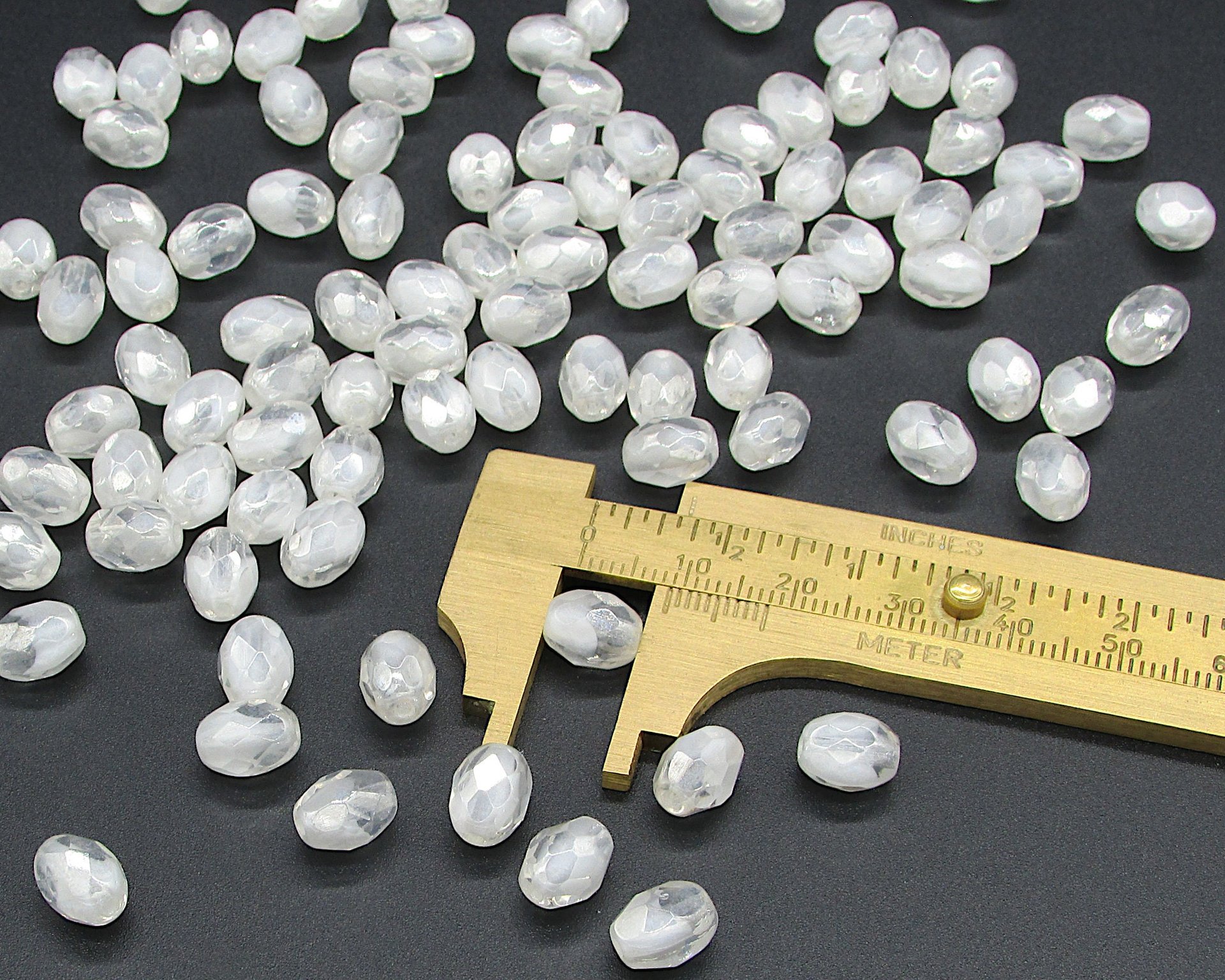 Vintage 9mm Oval White Givre Beads