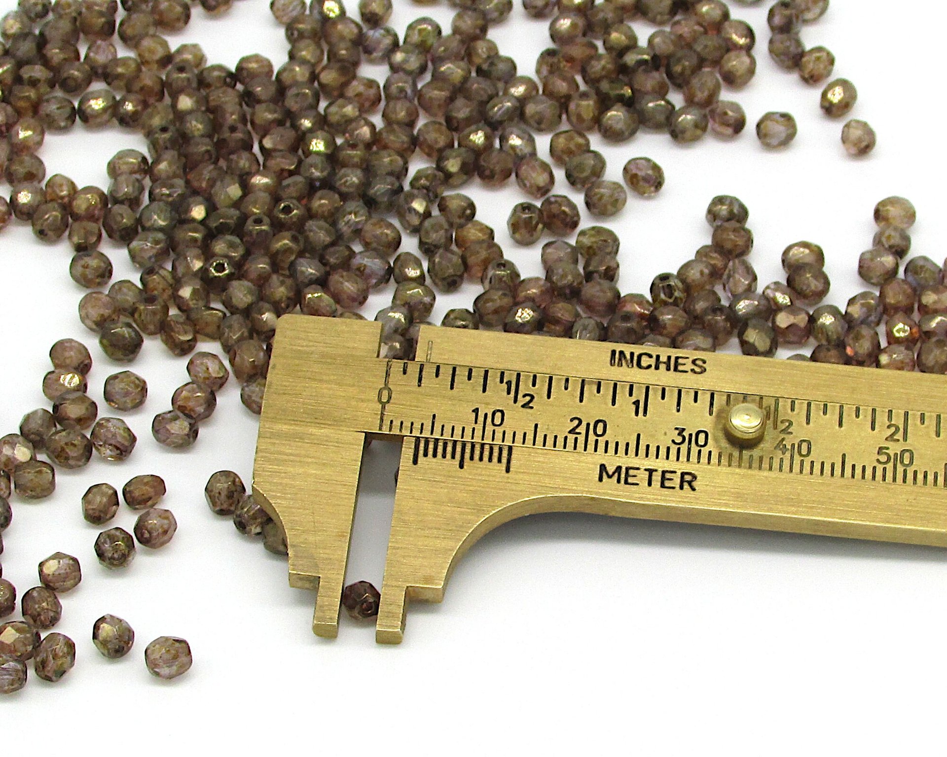 4mm Faceted Round Beads, Luminescent Brown Czech Glass (100)