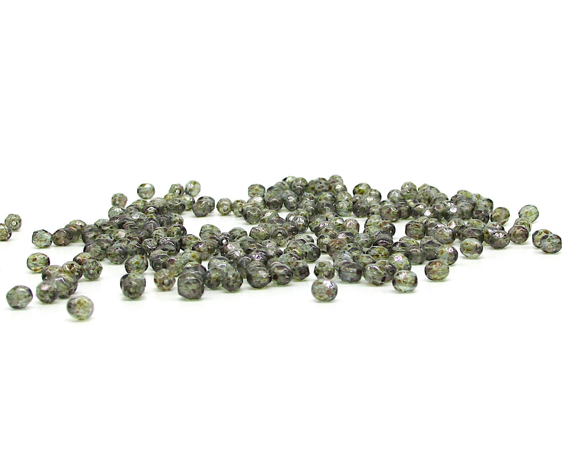 4mm Faceted Rounds, Moss Green Luminescent Czech Glass Beads (100)