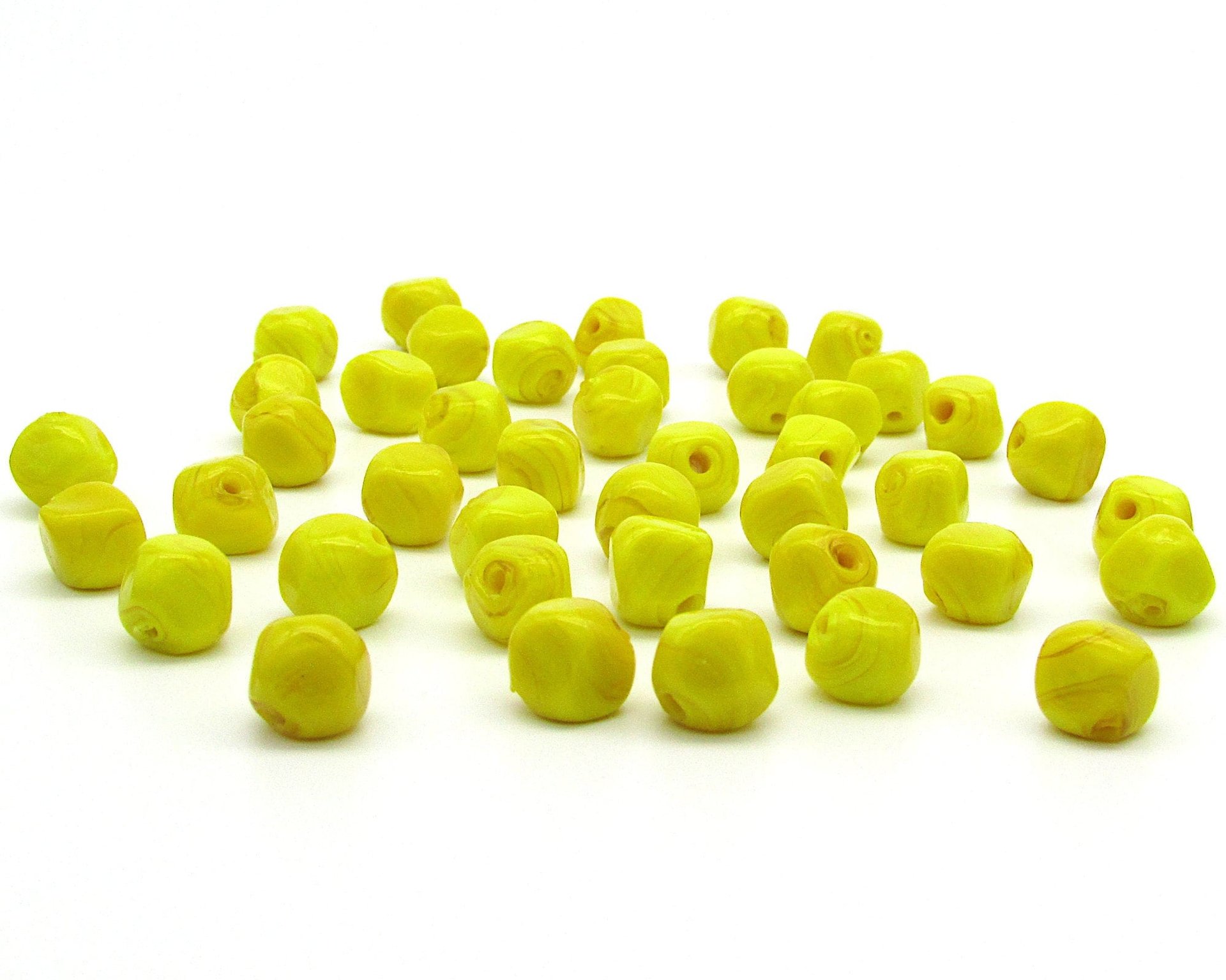 10mm Bright Yellow Lampwork Beads, Vintage Baroque Cube Nuggets