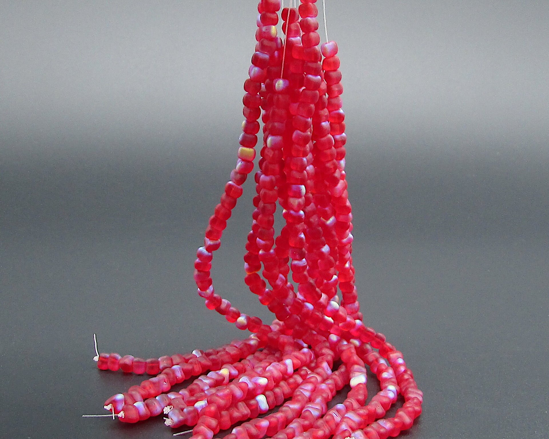 4mm Triangular Beads, Matte Ruby AB Small Flat Red Czech Pressed Glass Spacers