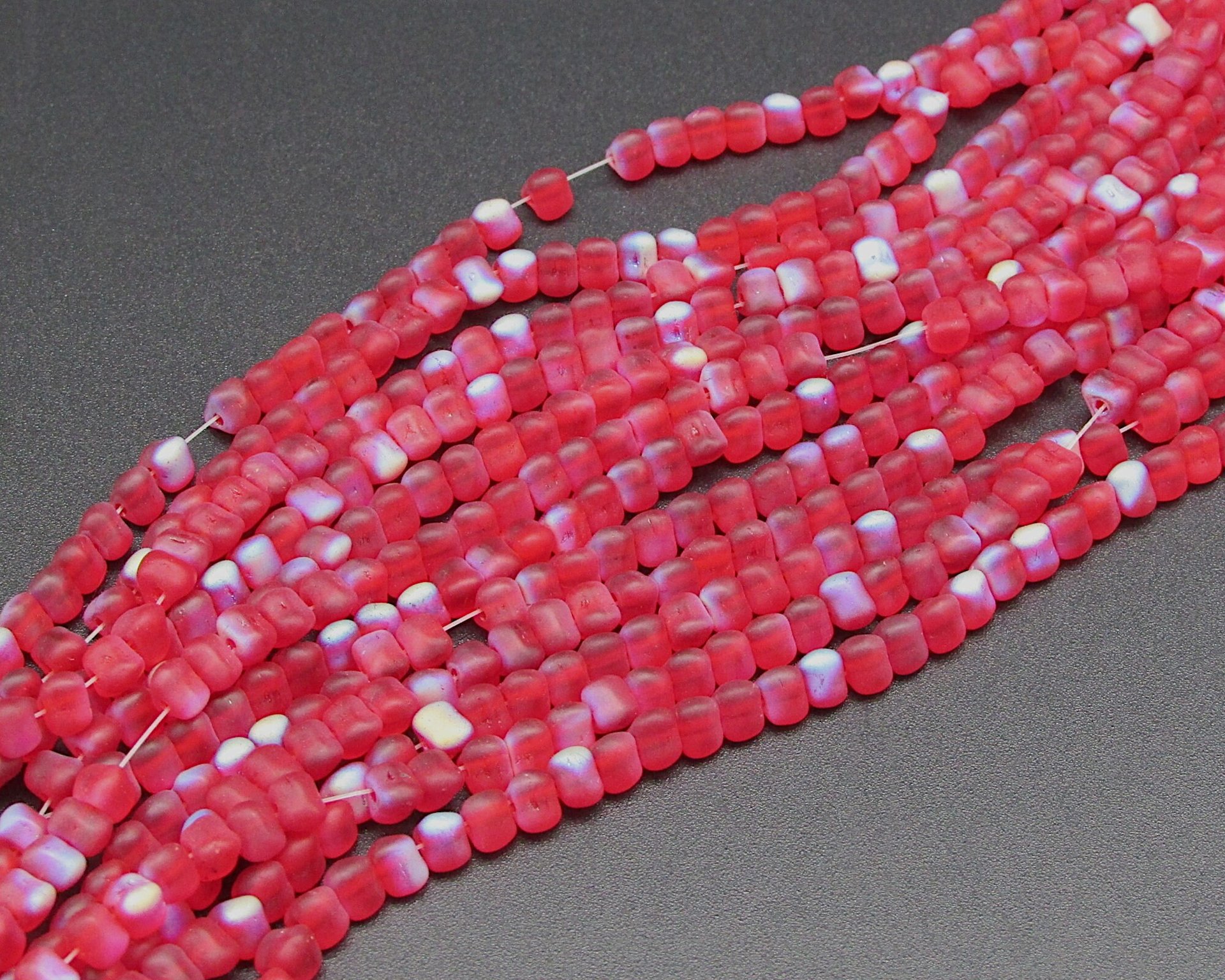 4mm Triangular Beads, Matte Ruby AB Small Flat Red Czech Pressed Glass Spacers