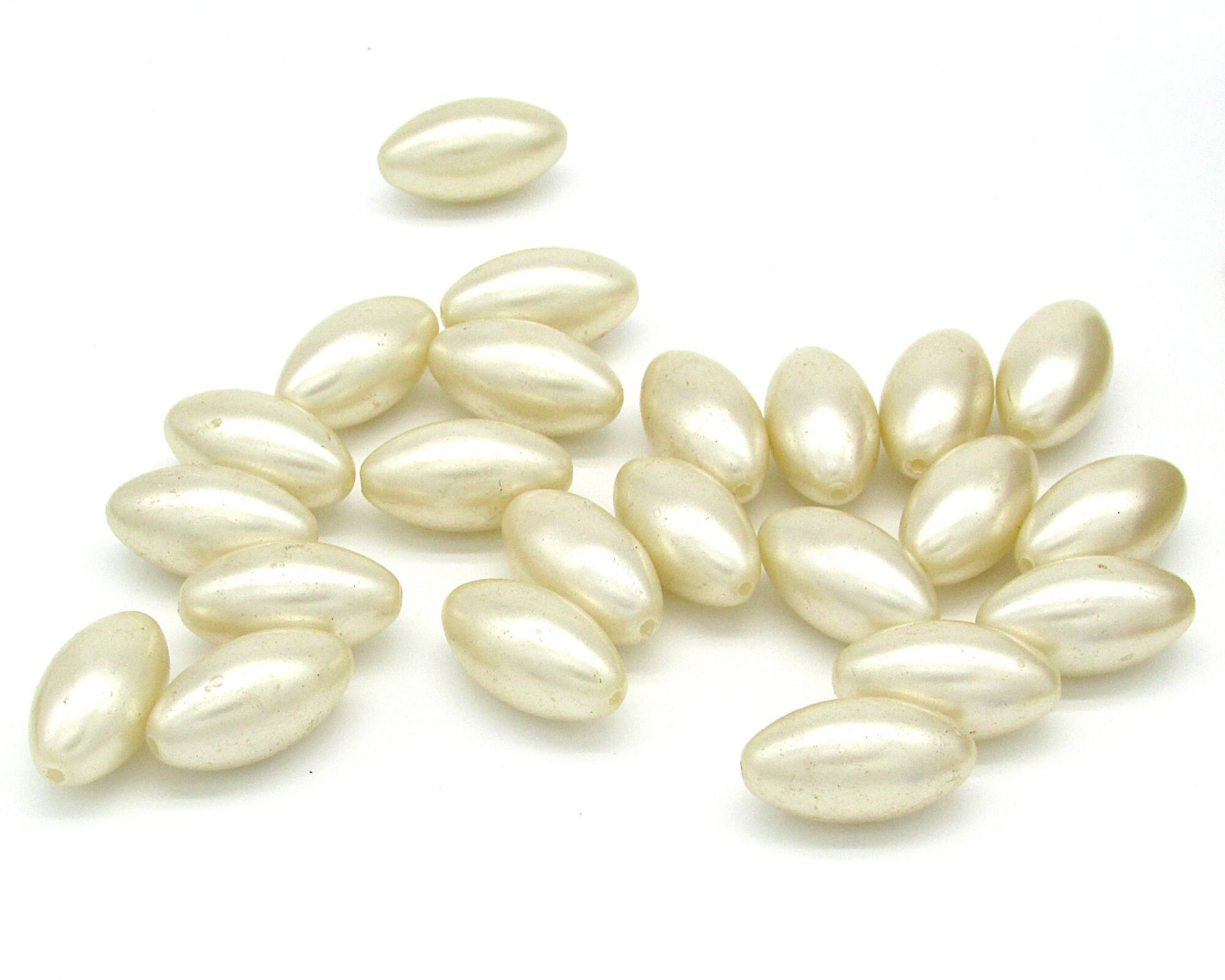 18.5x10mm Tapered Oval Plastic Beads, Vintage Cream Faux Pearls