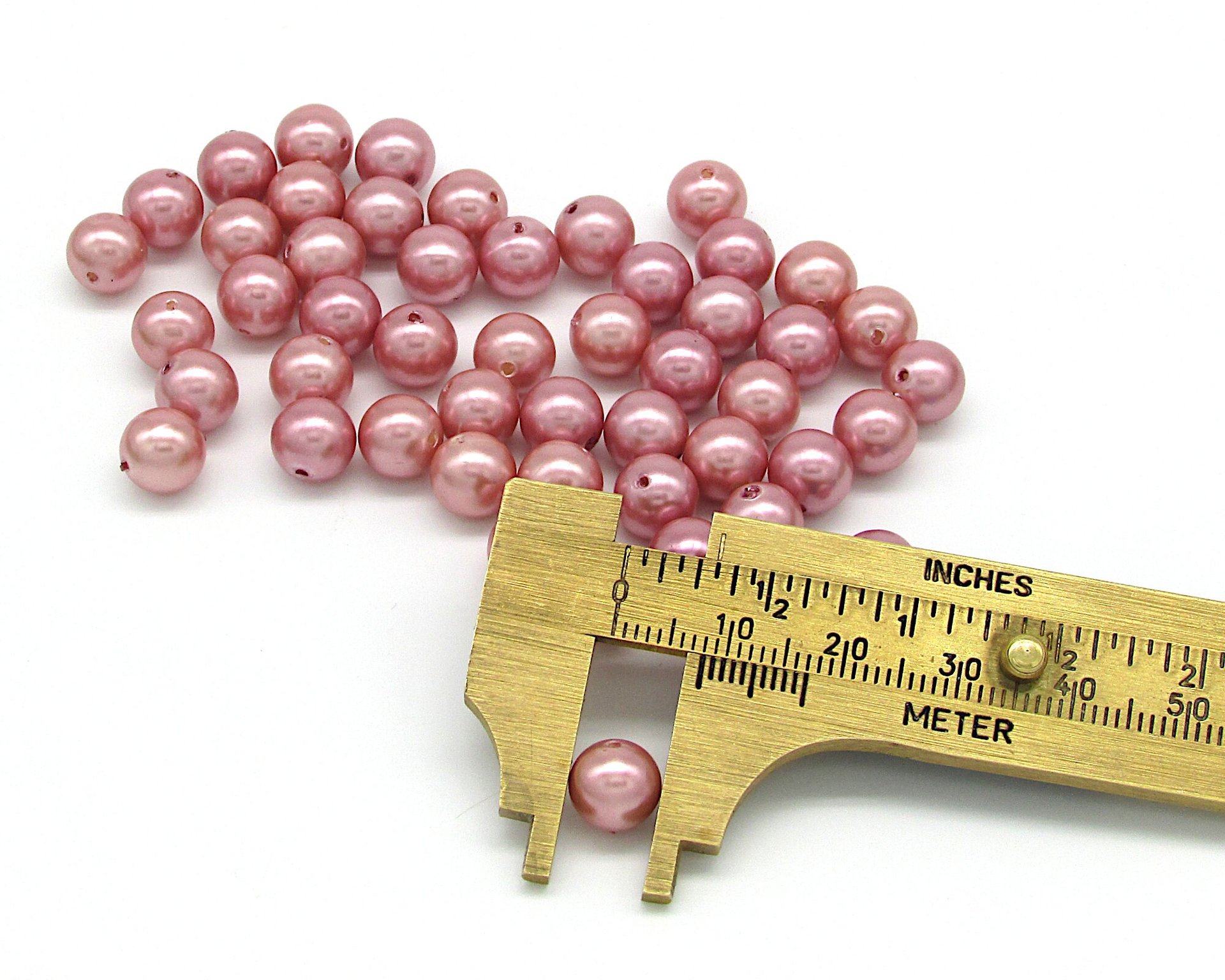 8mm Vintage Plastic Pearl Beads, Rose Pink