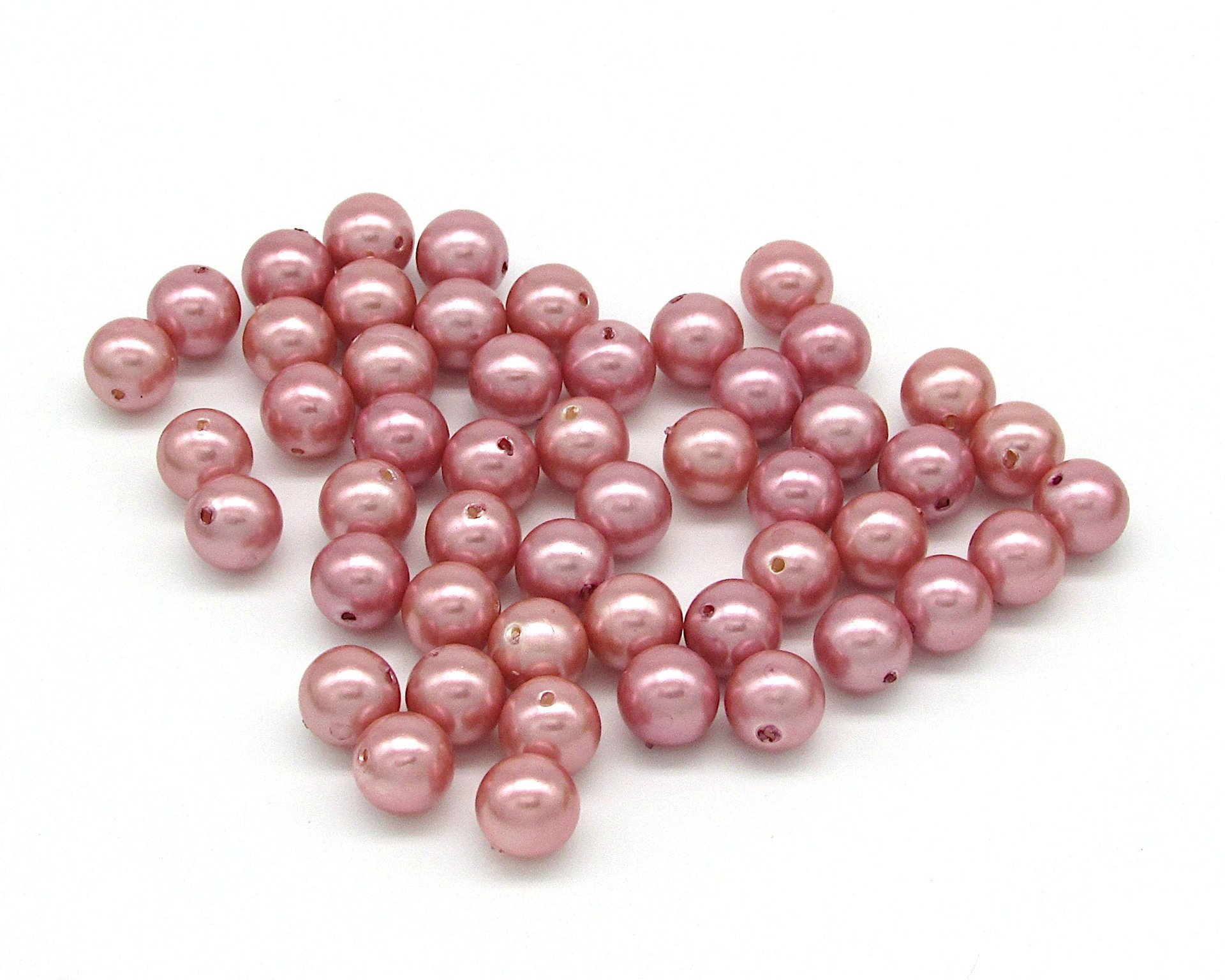 8mm Vintage Plastic Pearl Beads, Rose Pink