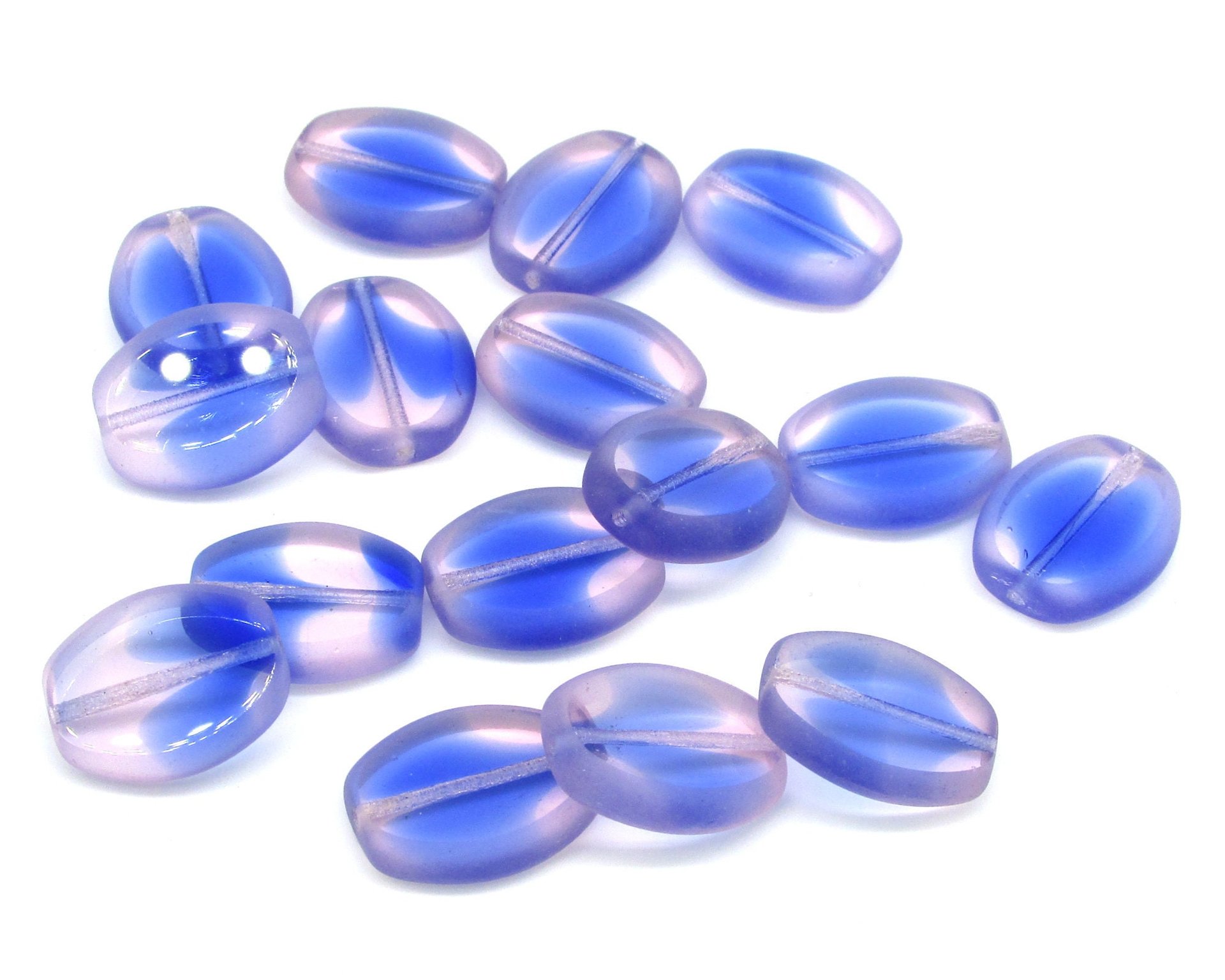17x14.5mm Flat Oval Window Beads, Sapphire and Light Rose Czech Glass (16)