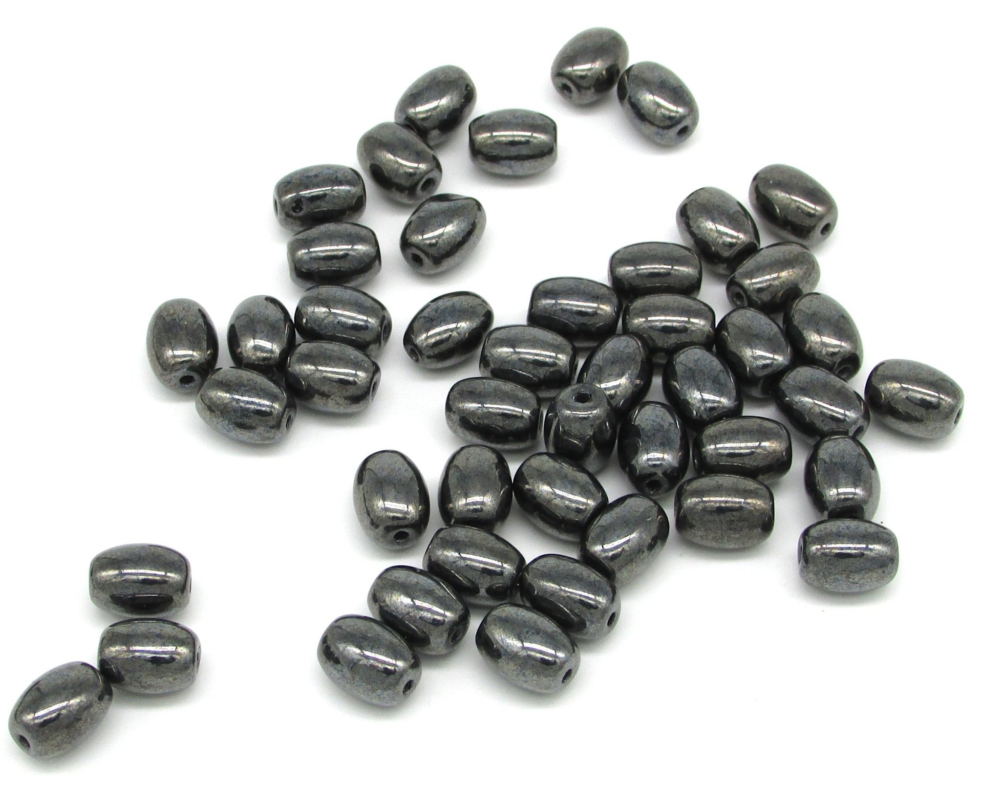 Gunmetal Glass Beads, 9x6.5mm Ovals