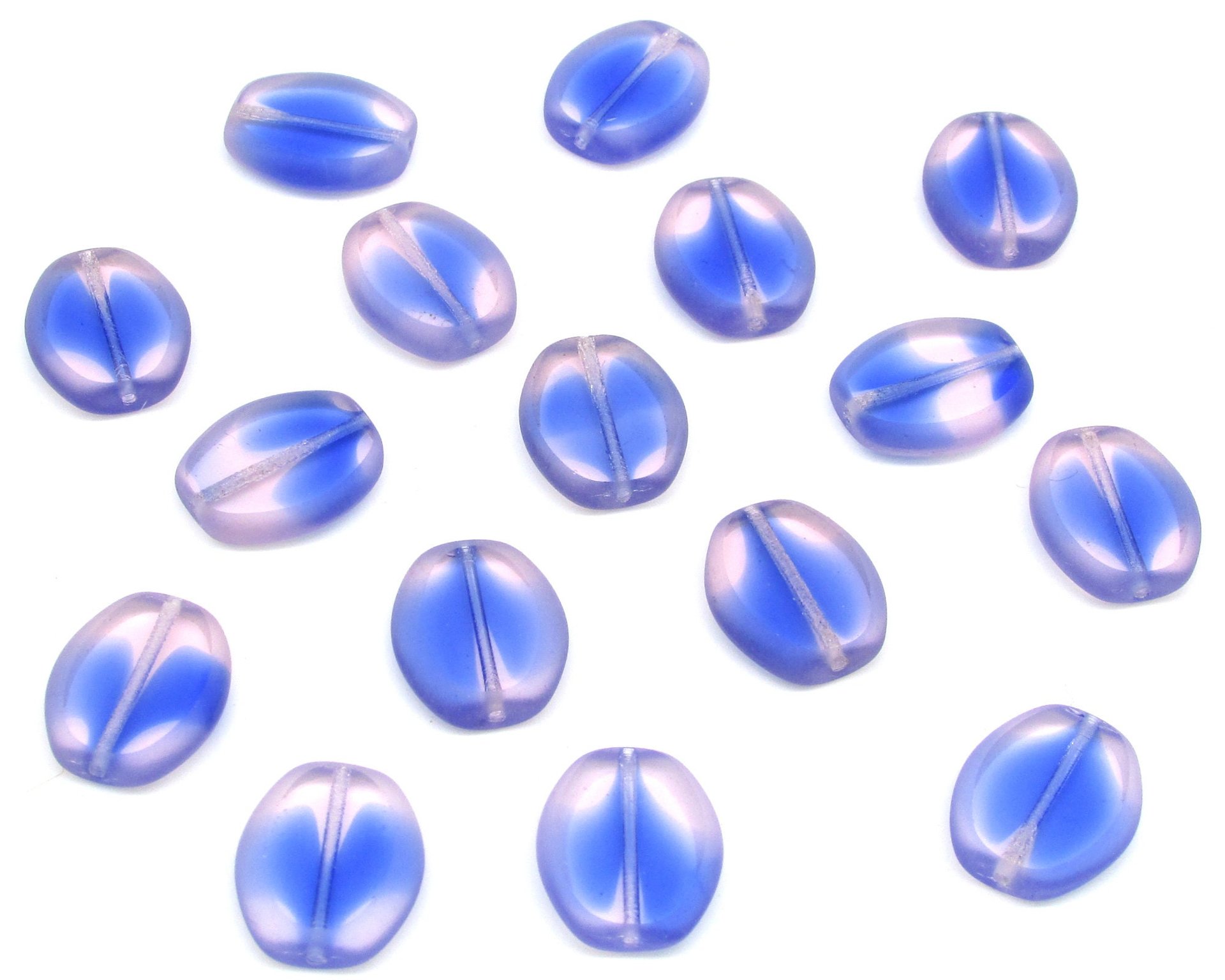 17x14.5mm Flat Oval Window Beads, Sapphire and Light Rose Czech Glass (16)