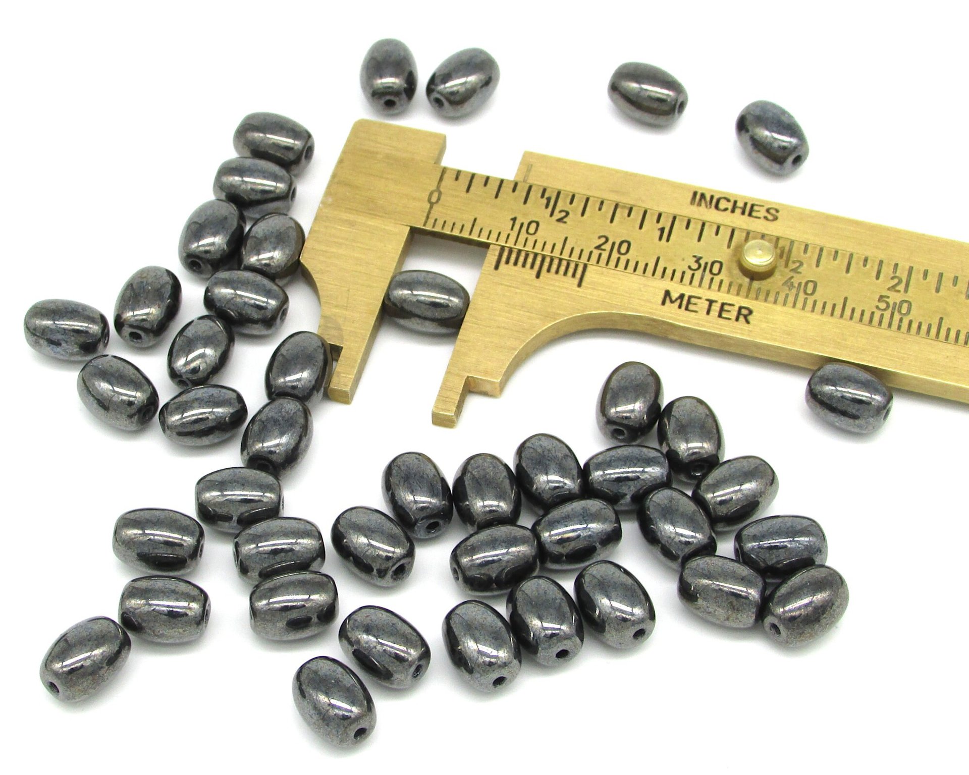 Gunmetal Glass Beads, 9x6.5mm Ovals