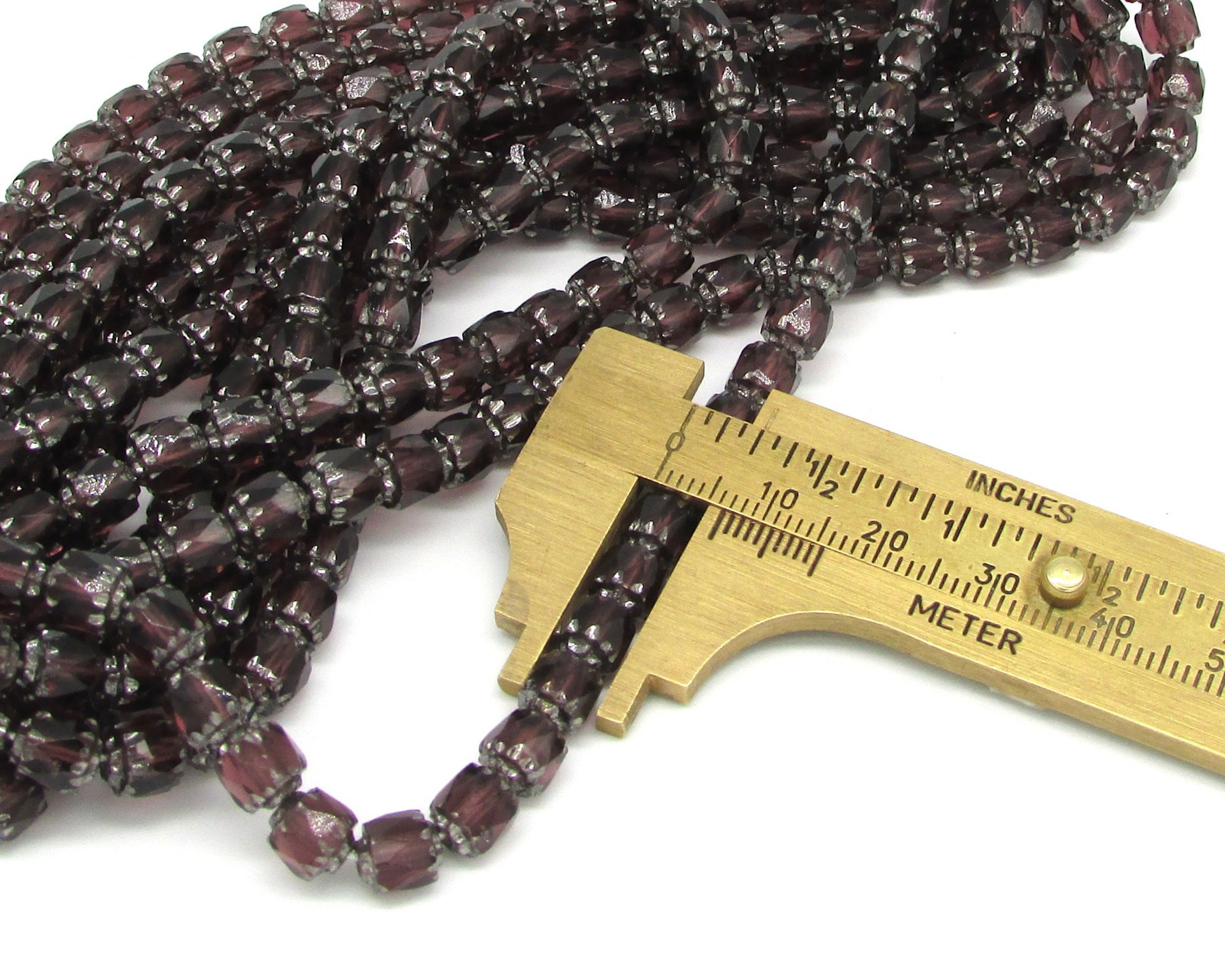 6mm Octagonal Crown Cathedral Beads, Translucent Amethyst with Antique Silver Etching