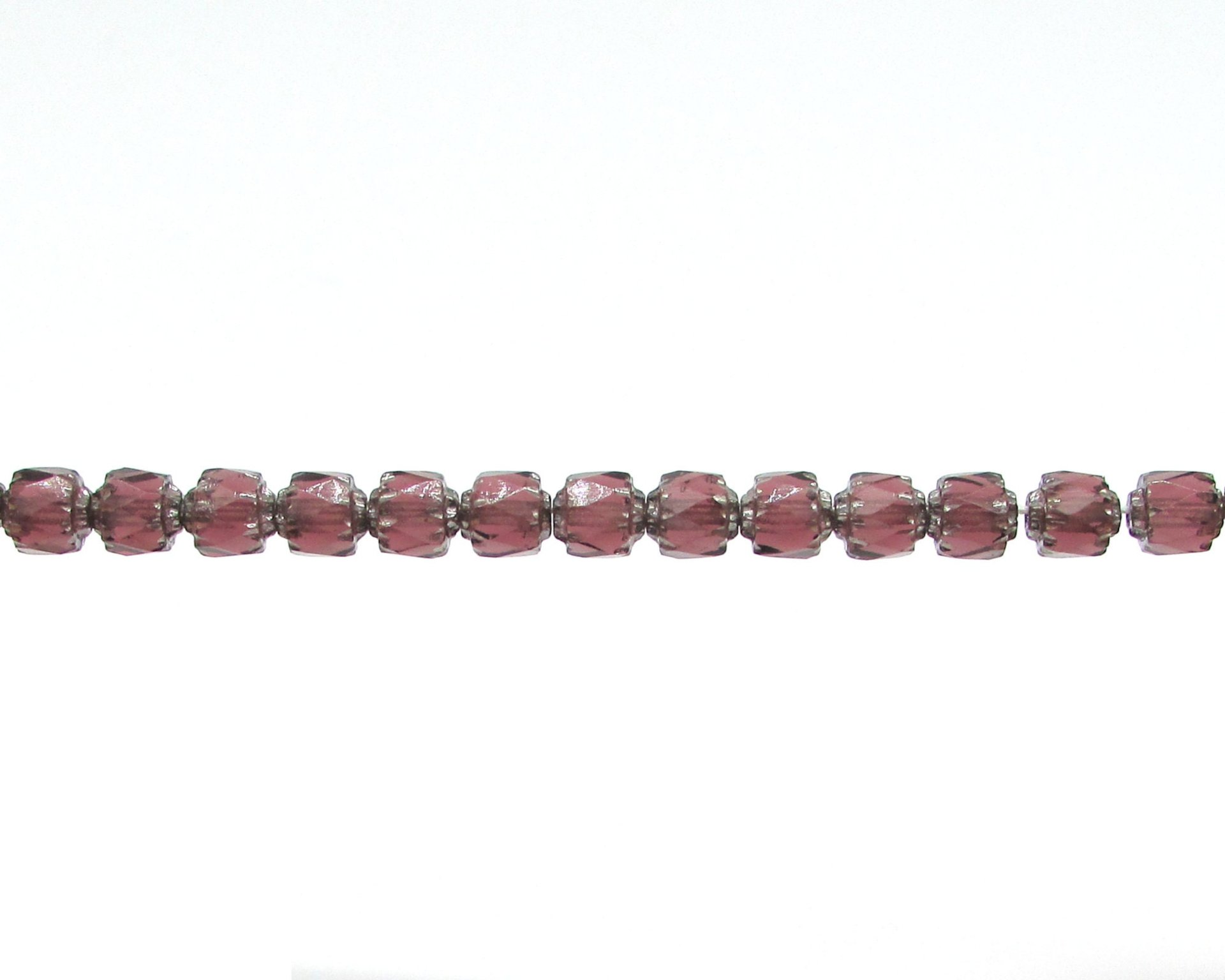 6mm Octagonal Crown Cathedral Beads, Translucent Amethyst with Antique Silver Etching