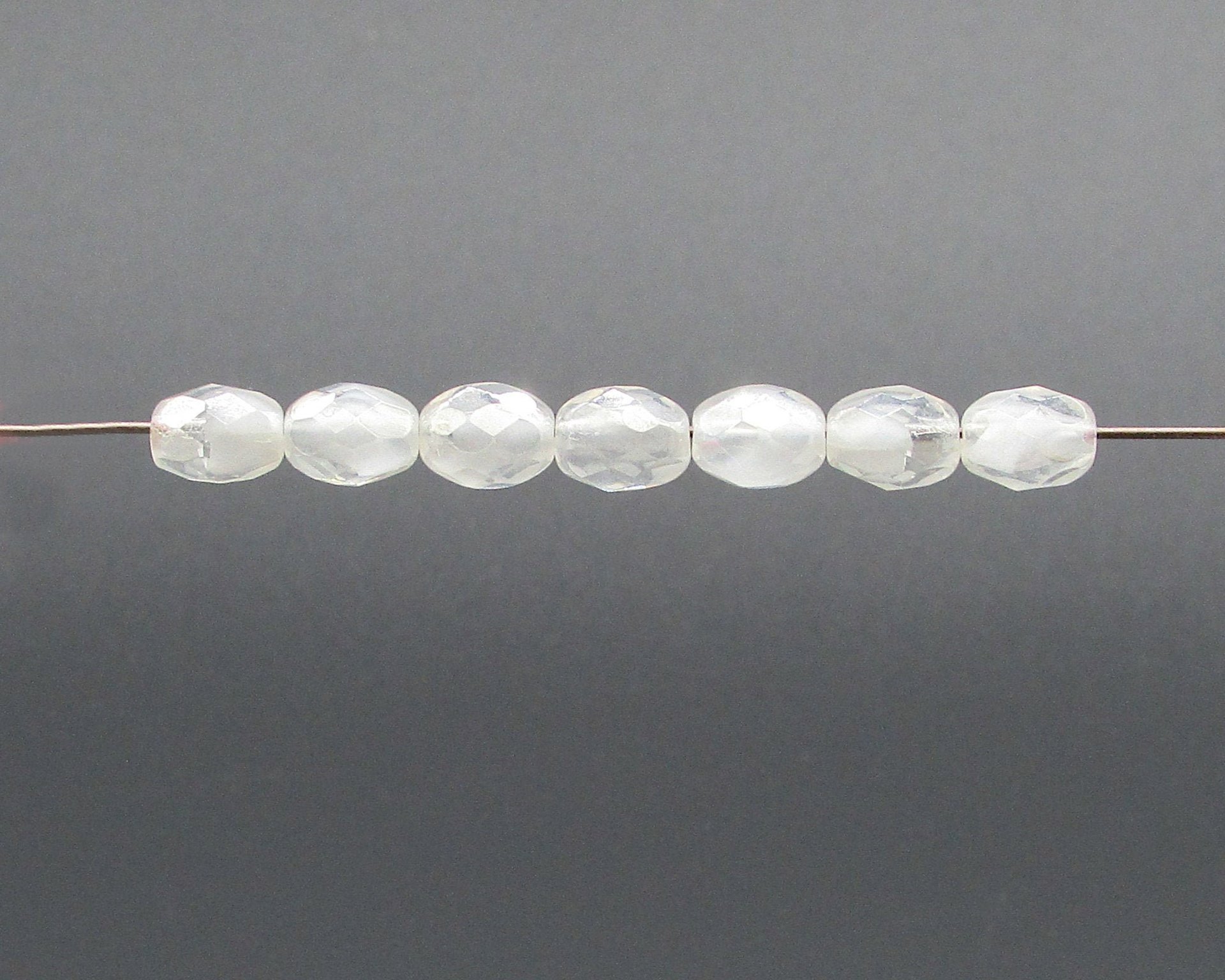 Vintage 9mm Oval White Givre Beads