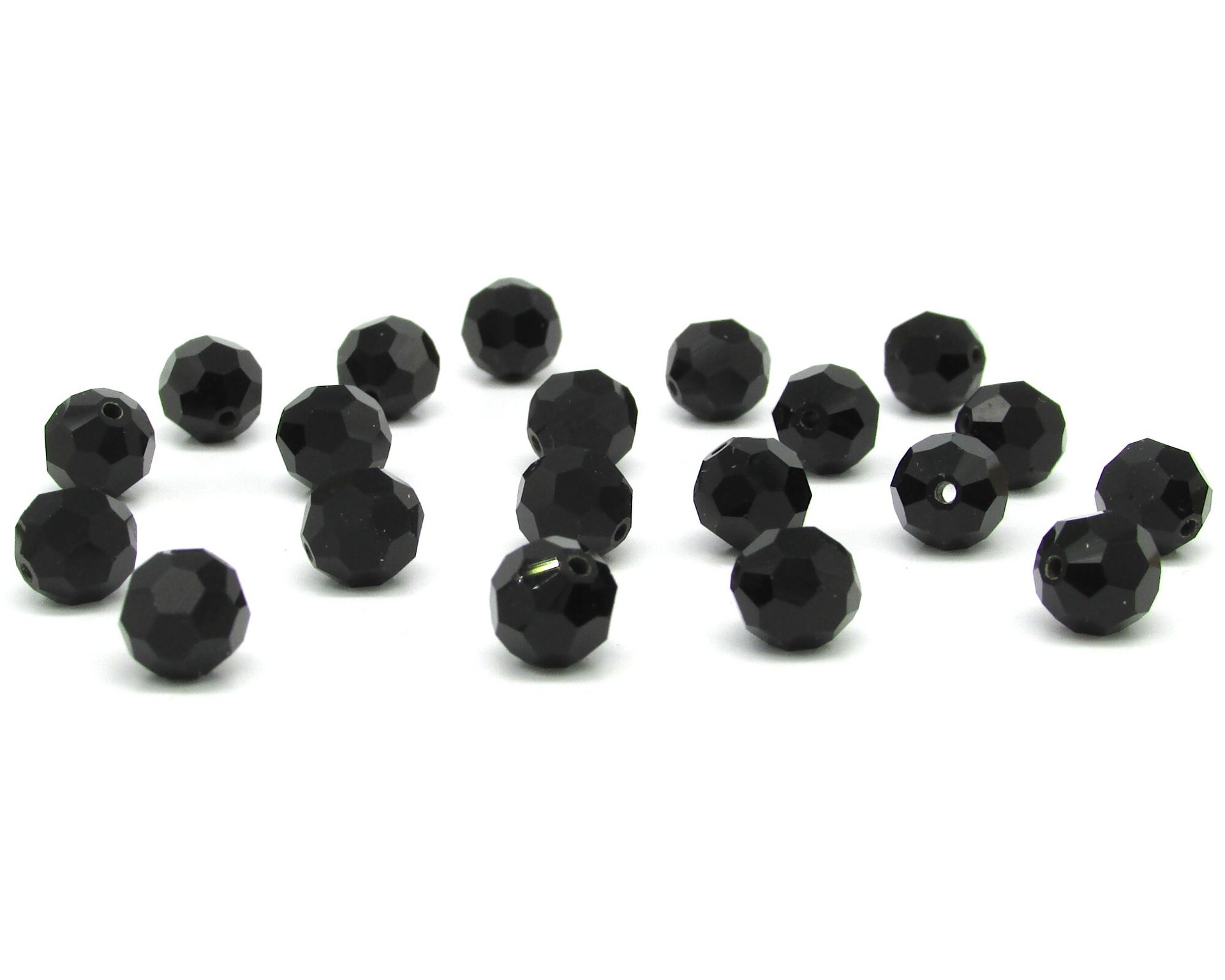 8.5mm Faceted Rounds, Opaque Jet Black Machine Cut Czech Glass Beads (20)