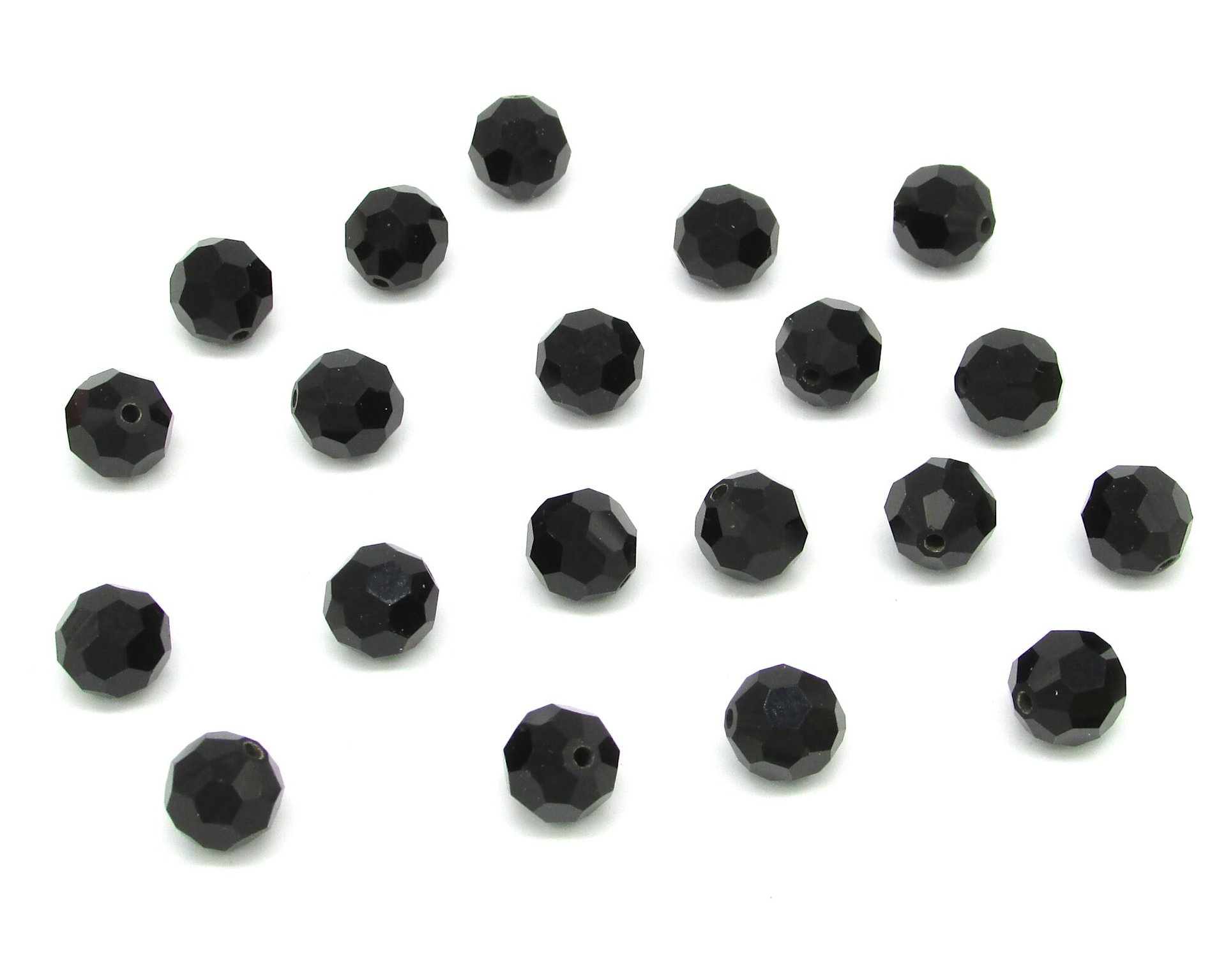 8.5mm Faceted Rounds, Opaque Jet Black Machine Cut Czech Glass Beads (20)