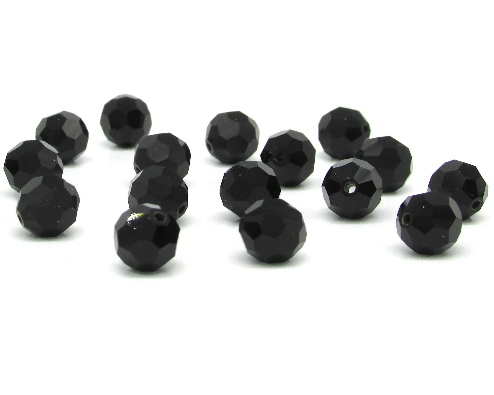 8.5mm Faceted Rounds, Opaque Jet Black Machine Cut Czech Glass Beads (20)