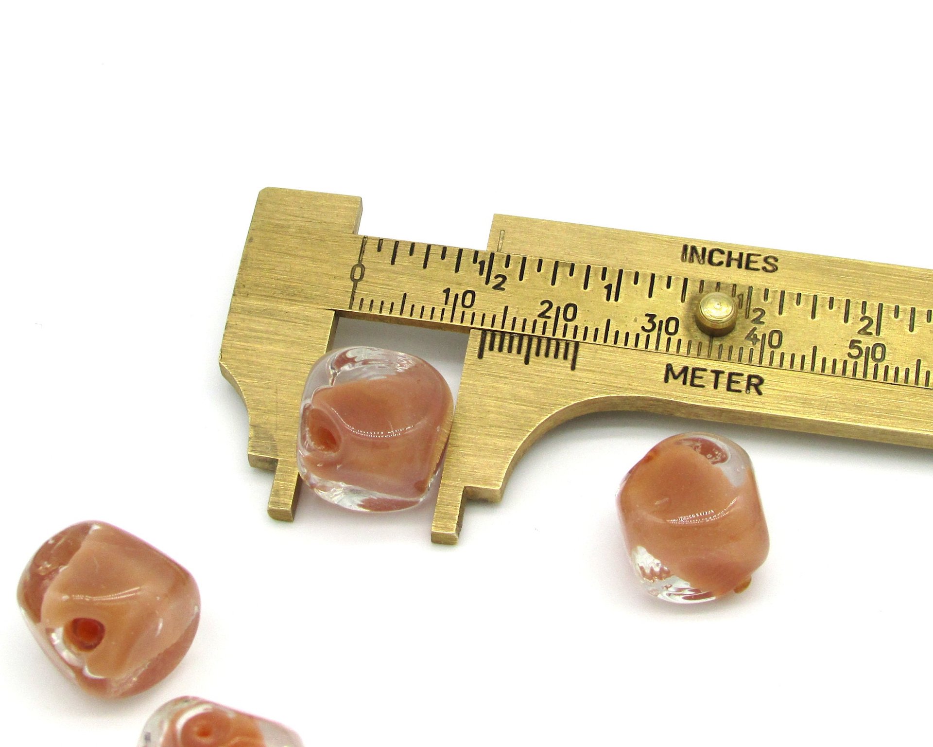 15mm Brown Glass Cube Beads, Vintage Lampwork Nuggets