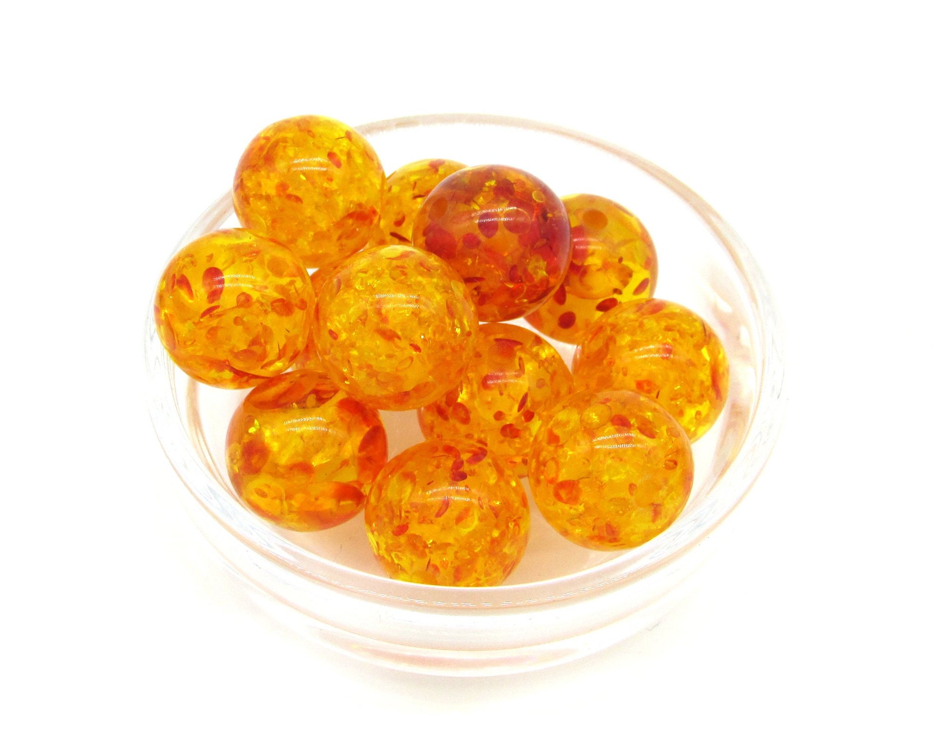 Speckled Orange Resin Beads, 16mm Smooth Ball Spacers