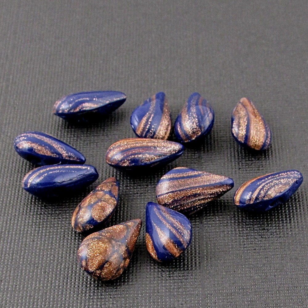 13x7.8mm Vintage Lapis Blue Pear Shape Sew On Glass Stones (24)