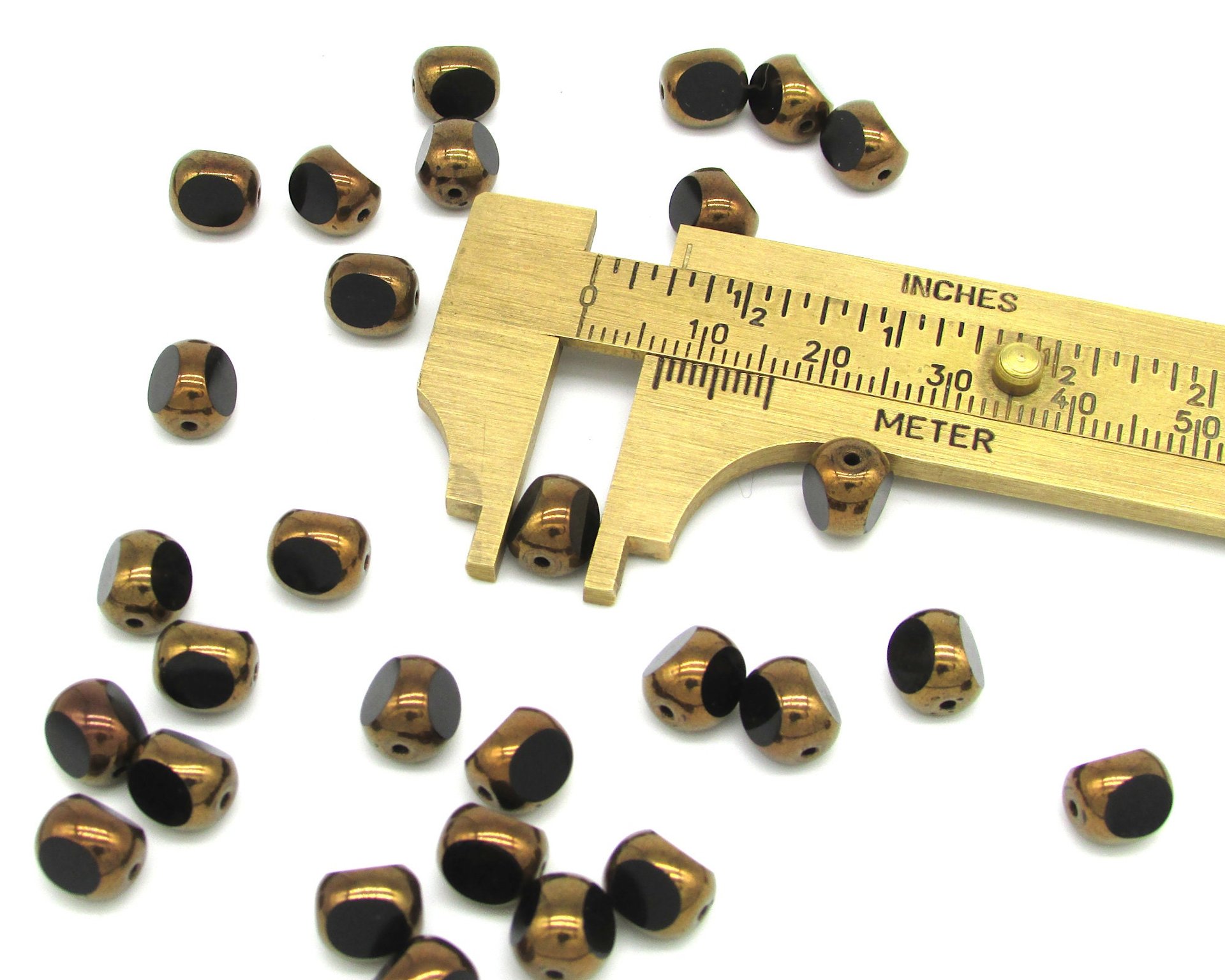 8mm Jet and Bronze Tri-Cut Window Beads