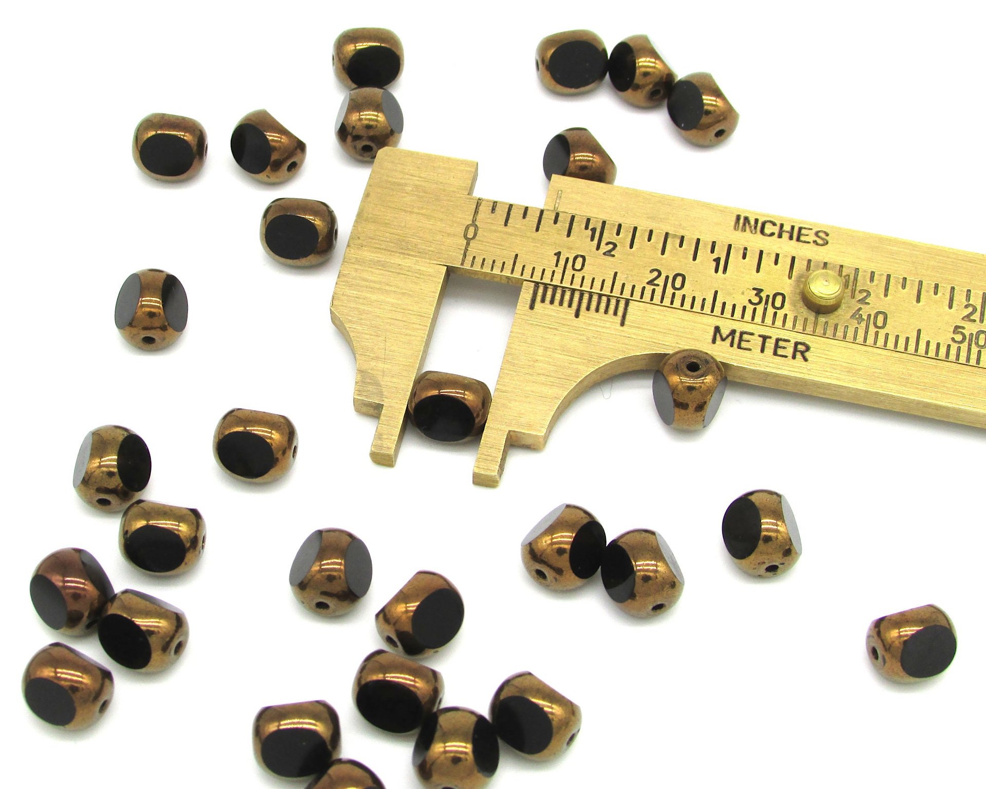8mm Jet and Bronze Tri-Cut Window Beads