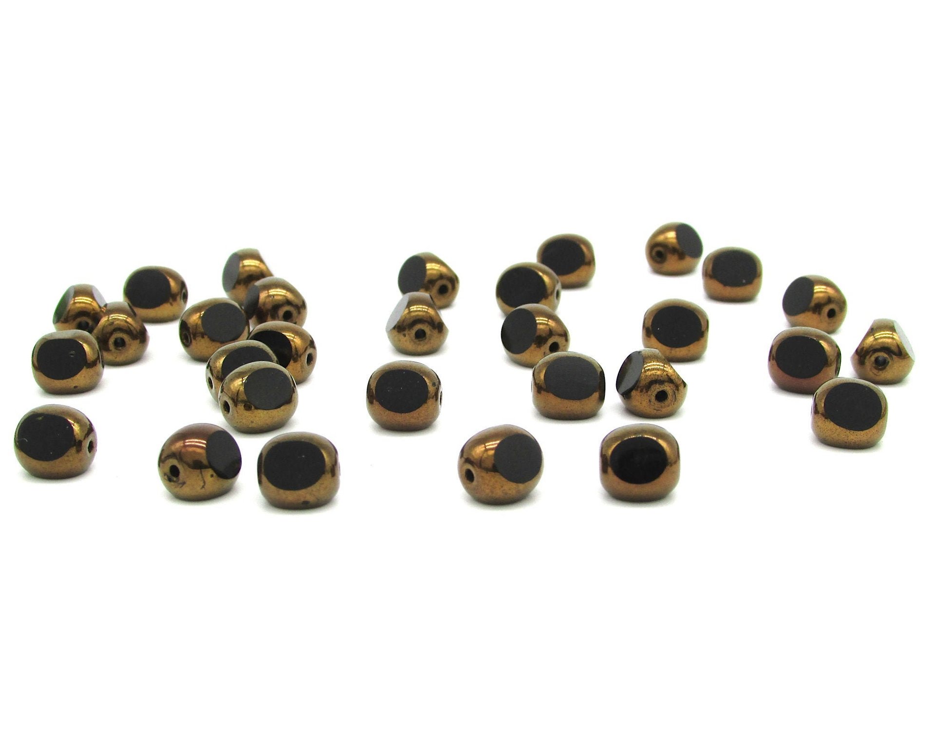 8mm Jet and Bronze Tri-Cut Window Beads