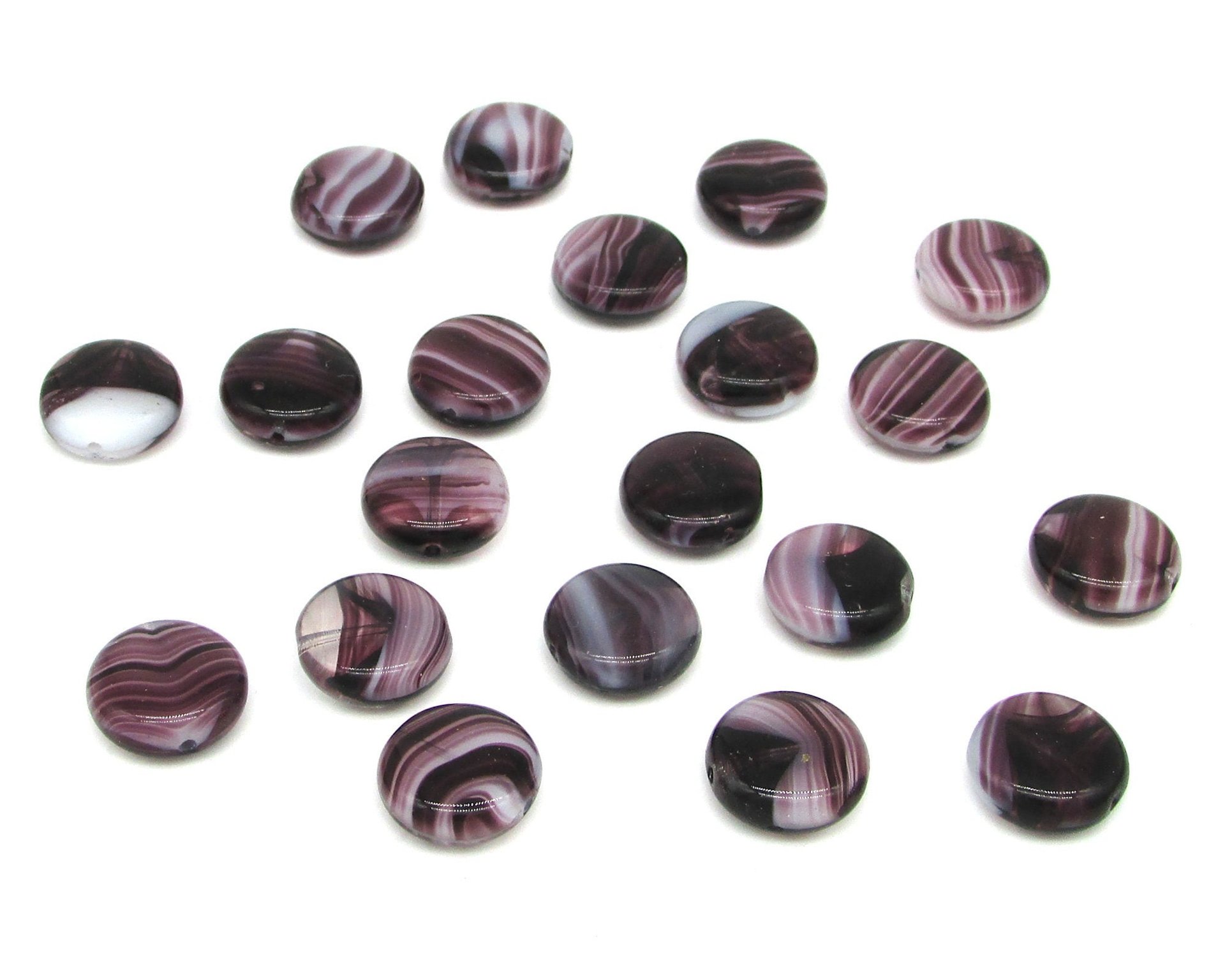 12mm Striped Glass Coin Beads