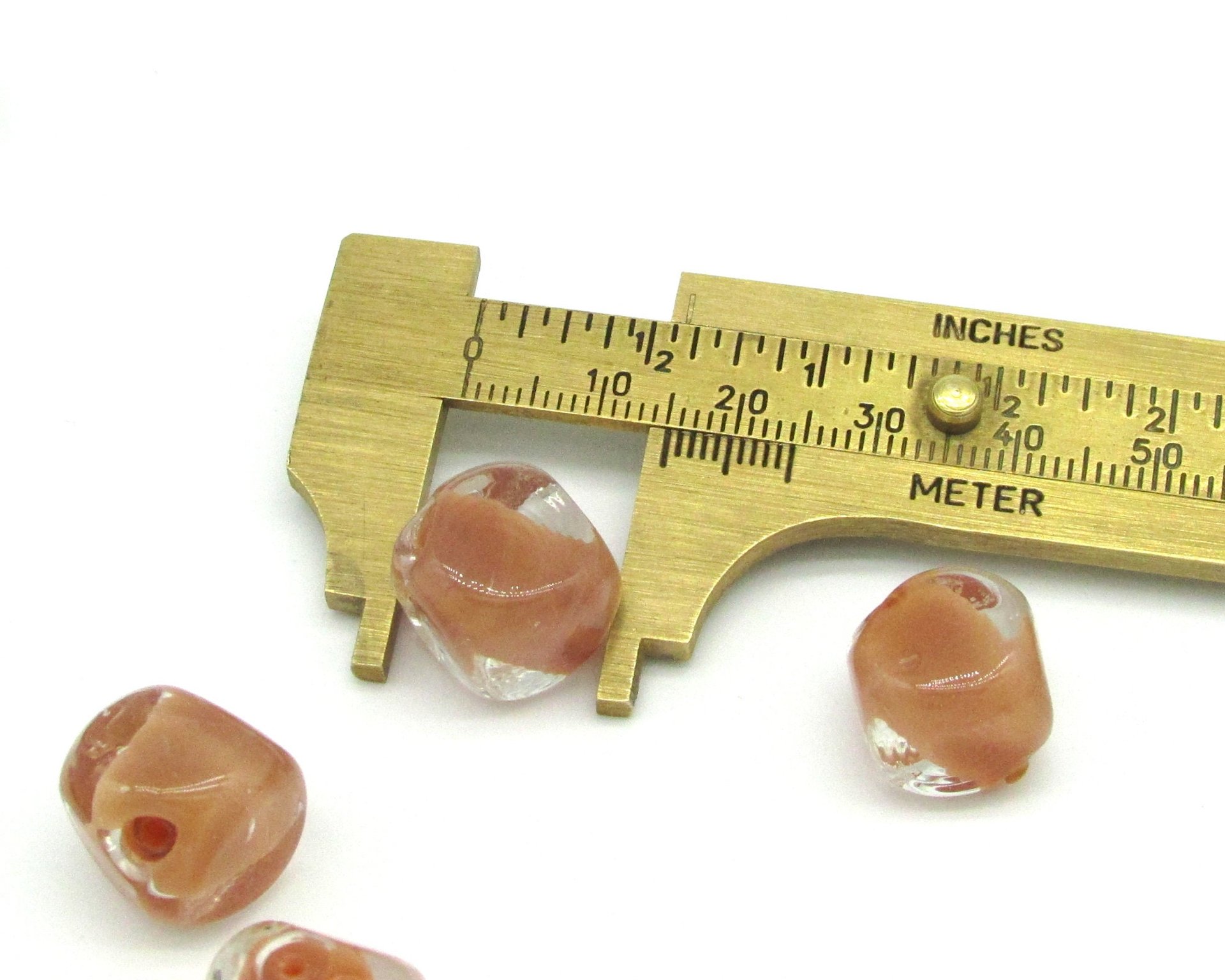 15mm Brown Glass Cube Beads, Vintage Lampwork Nuggets