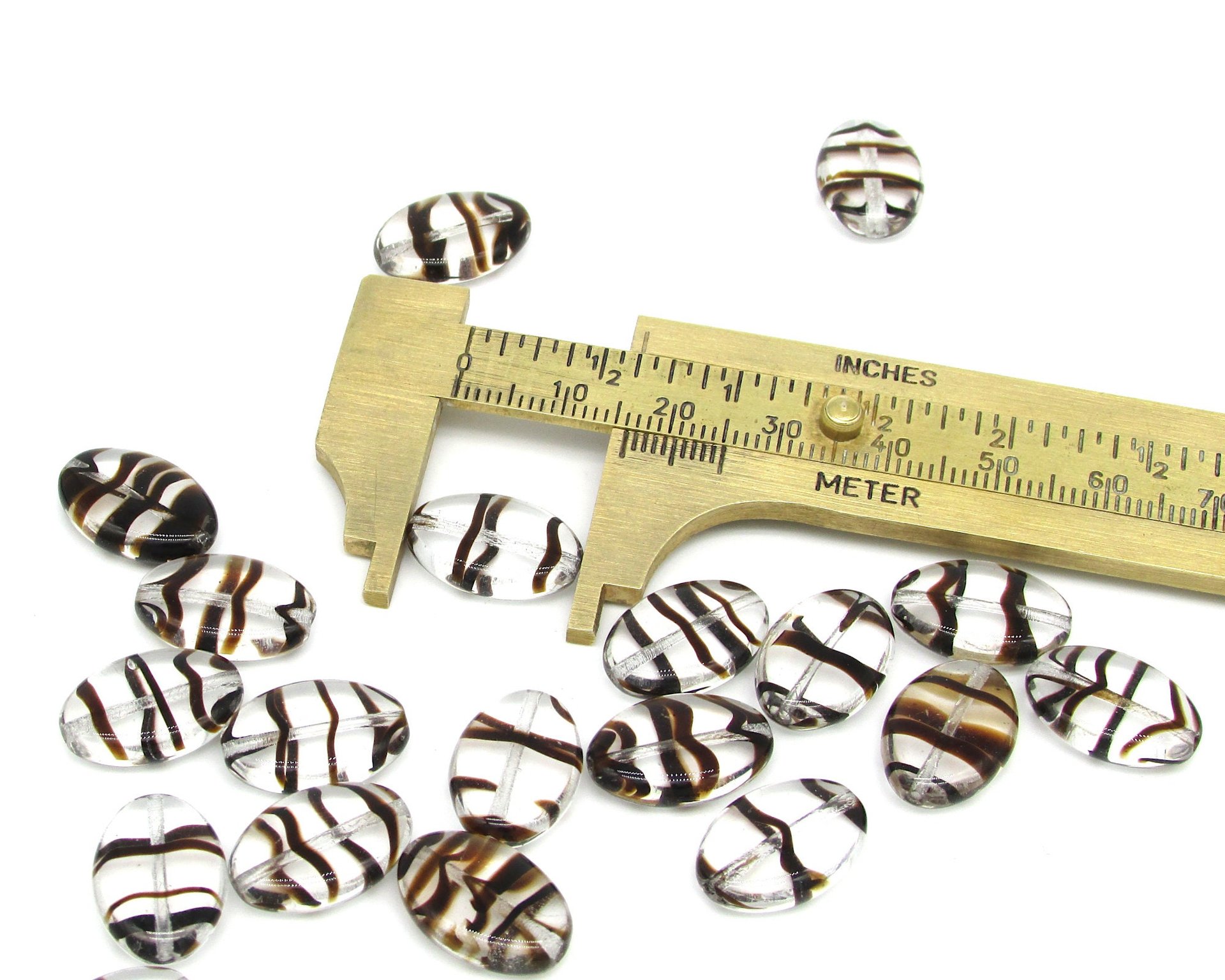 Clear and Brown Tortoise Flat Oval Beads