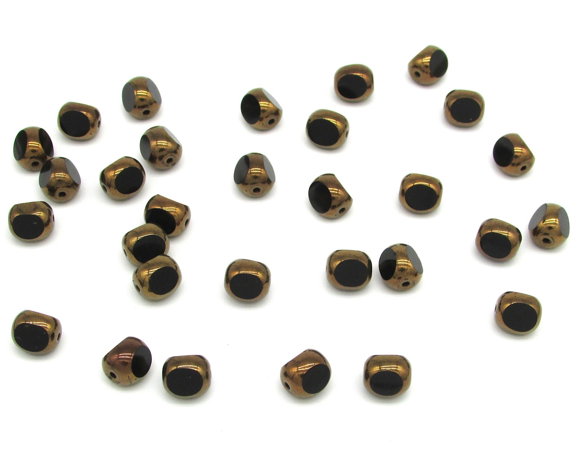 8mm Jet and Bronze Tri-Cut Window Beads