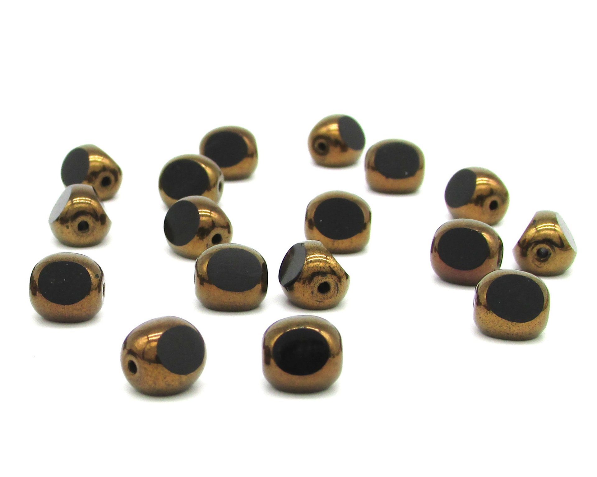 8mm Jet and Bronze Tri-Cut Window Beads