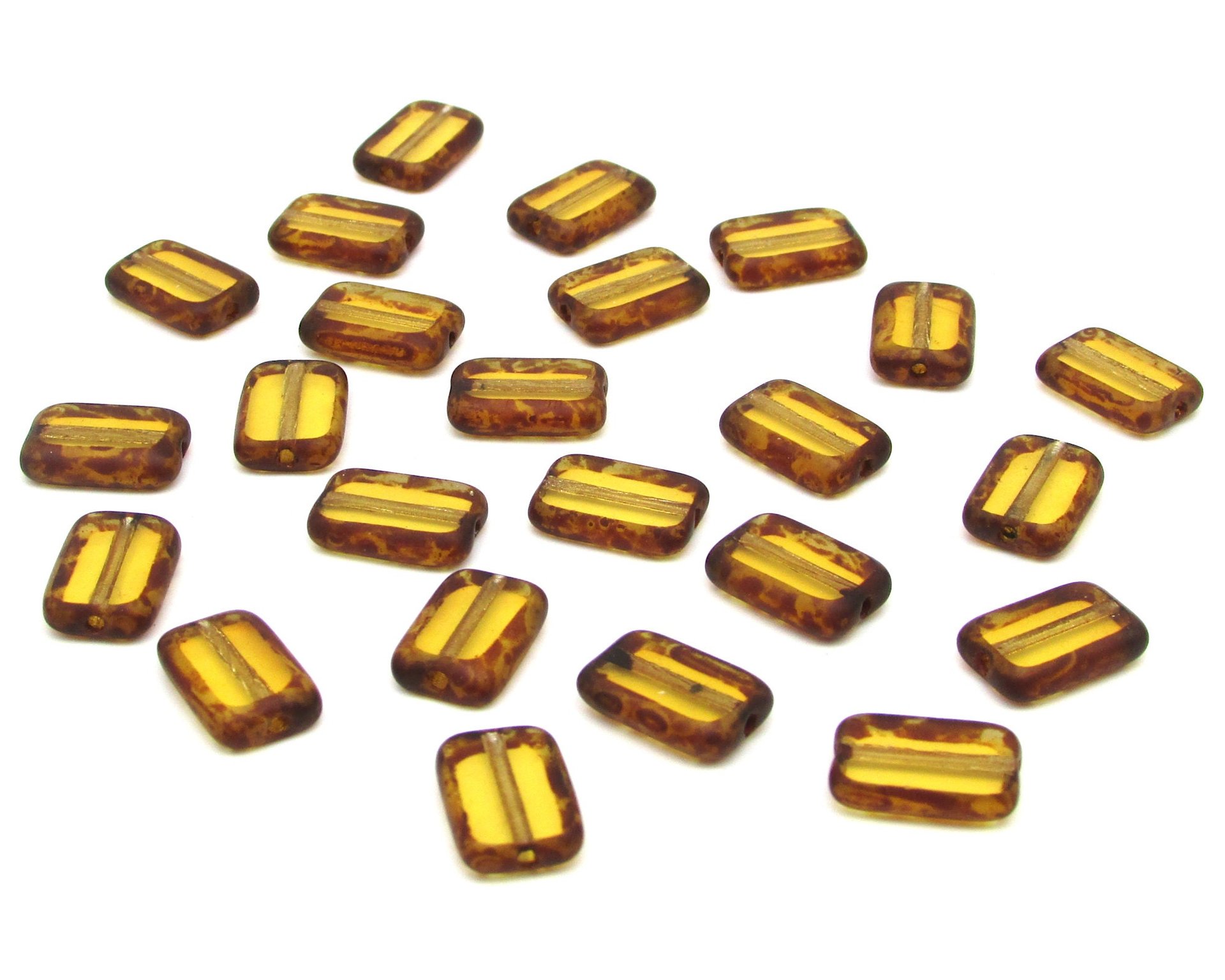 12x8mm Flat Rectangle Beads, Light Brown Picasso