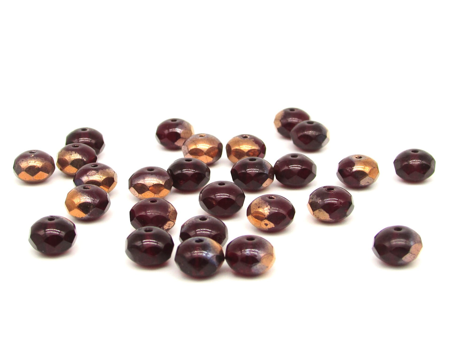 9x6mm Faceted Rondelles, Garnet Red Fire Polished Czech Glass Beads (20)