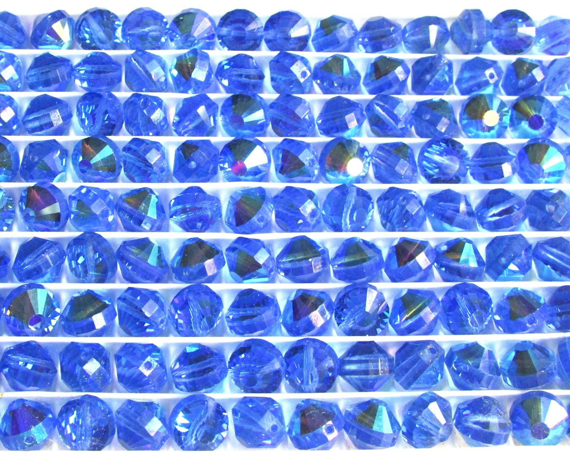 Vintage 8mm Sapphire AB Faceted Crystal Beads