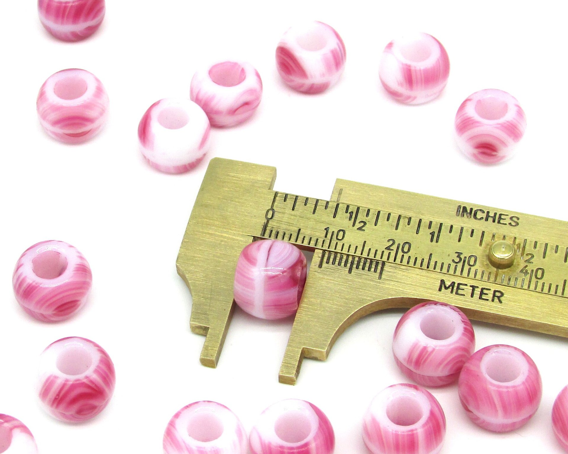 9.5x12mm Pink and White Glass Beads