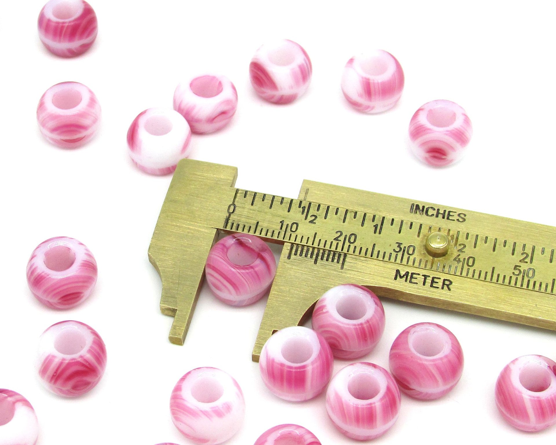 9.5x12mm Pink and White Glass Beads