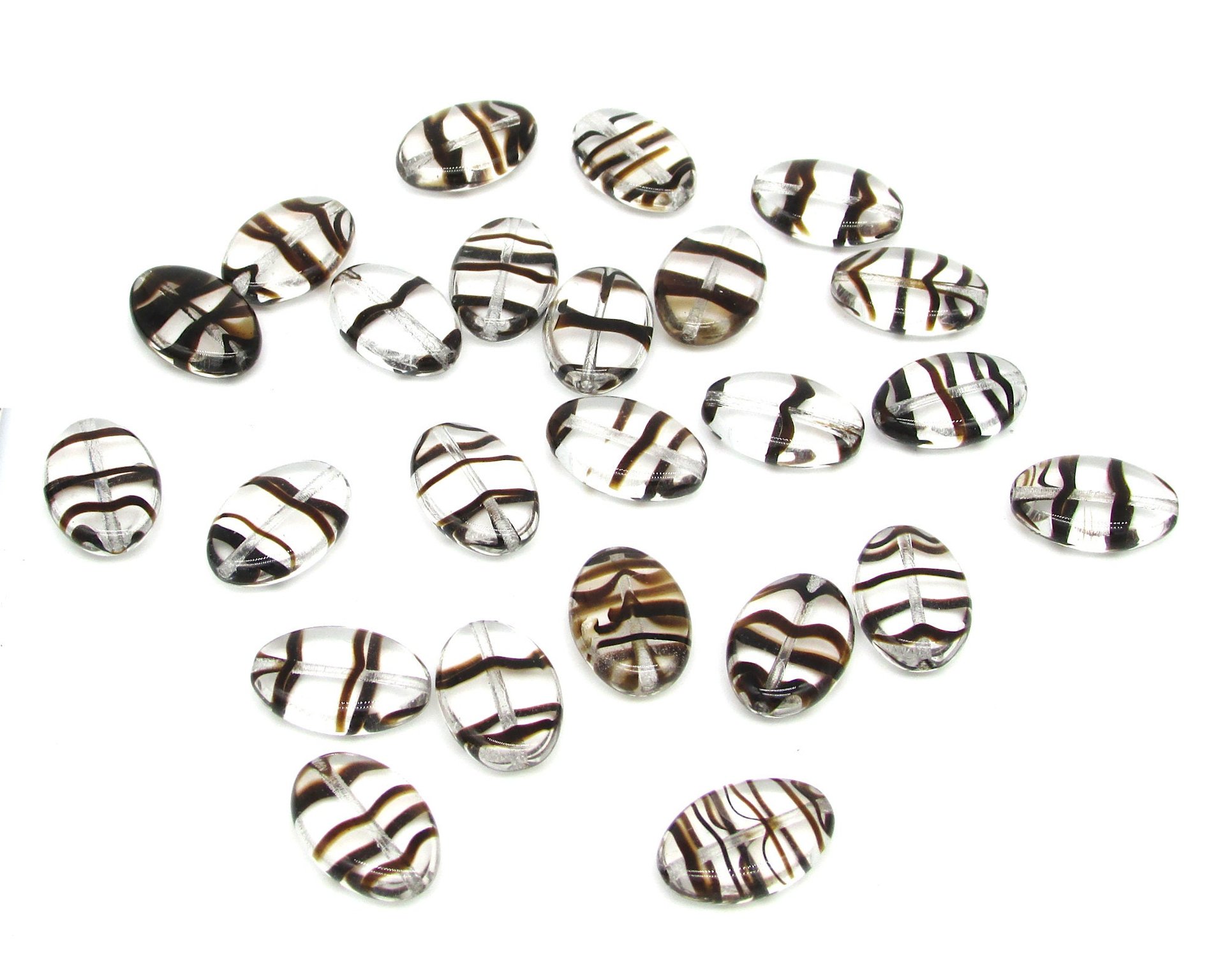 Clear and Brown Tortoise Flat Oval Beads